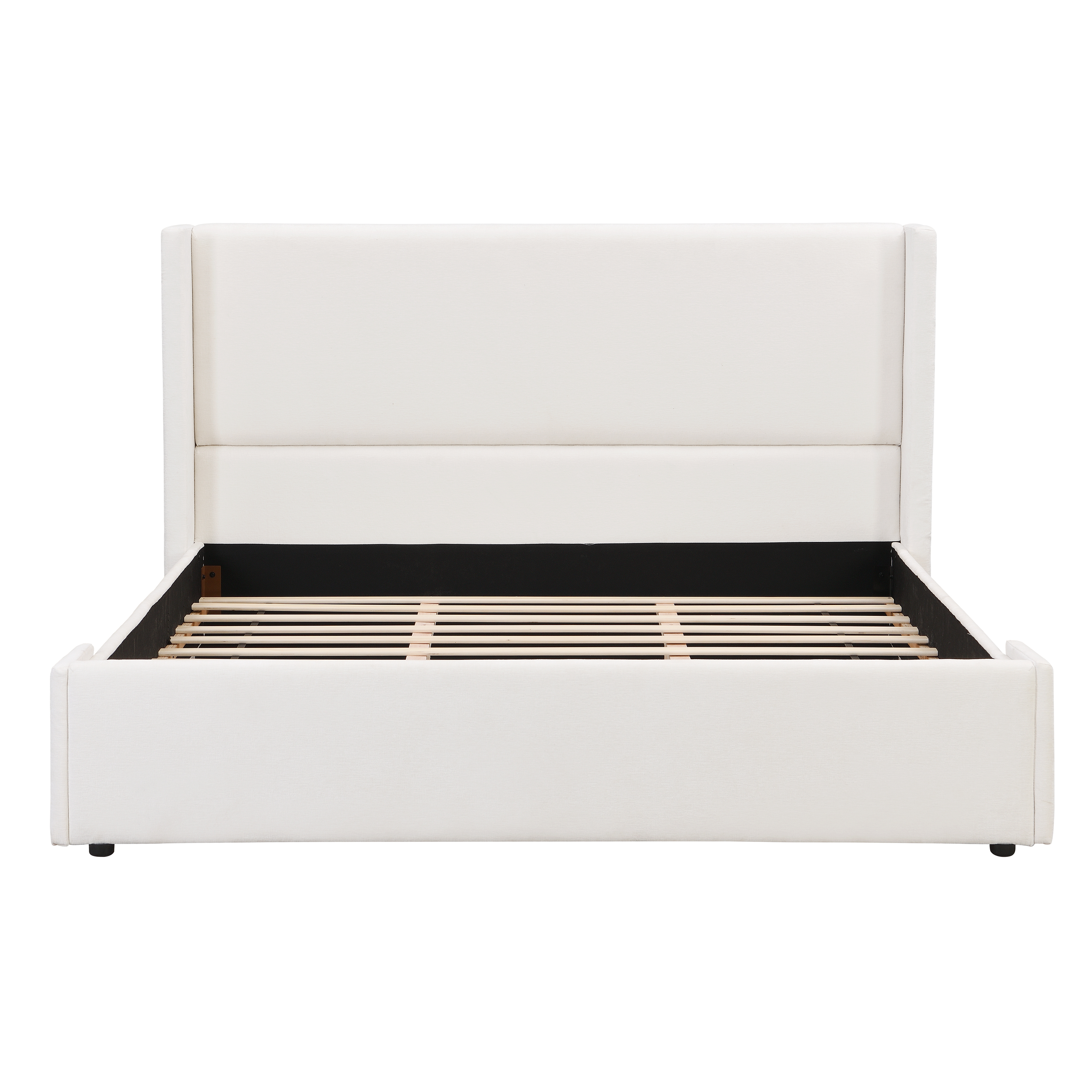 King Upholstered Platform Bed With Tall Wingback Headboard, White, view 5