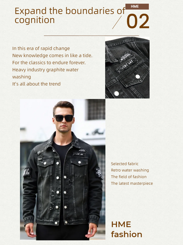 Men's Black Distressed Denim Trucker Jacket, Slim Fit, view 6