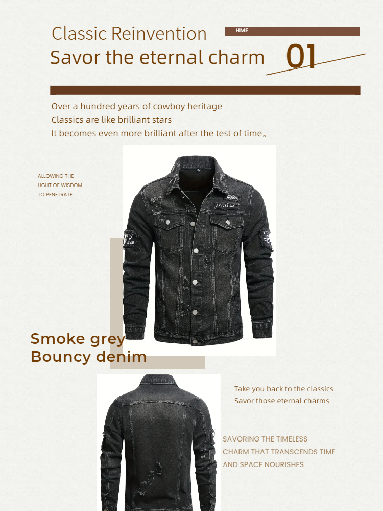 Men's Black Distressed Denim Trucker Jacket, Slim Fit, view 8