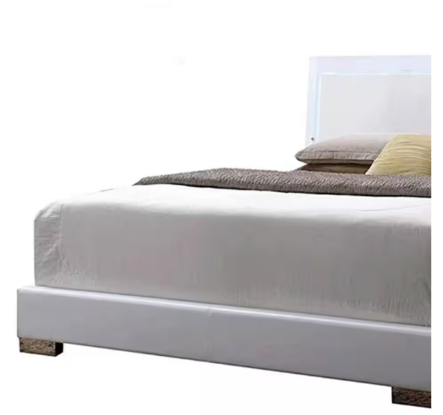 Lorimar Queen Platform Bed — White Faux Leather with LED Headboard, view 3