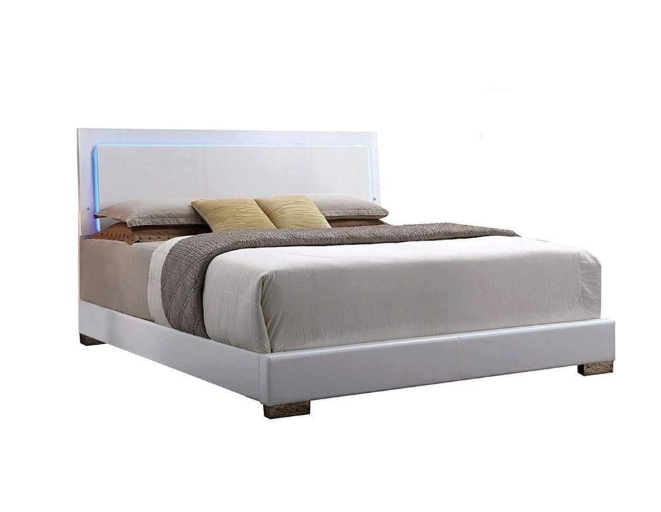 Lorimar Queen Platform Bed — White Faux Leather with LED Headboard, view 5