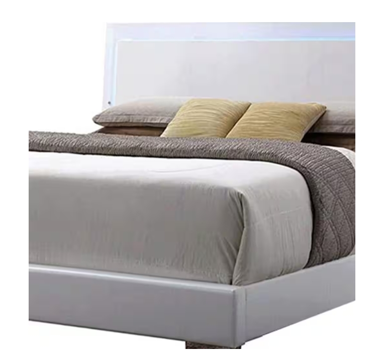 Lorimar Queen Platform Bed — White Faux Leather with LED Headboard, view 4