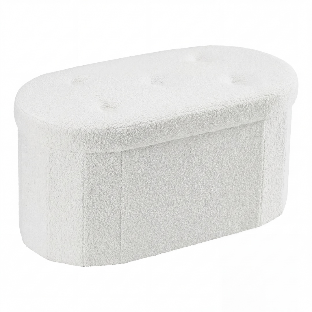 43-inch Boucle Storage Bench — Oval Tufted Ottoman with Hidden Storage, view 6