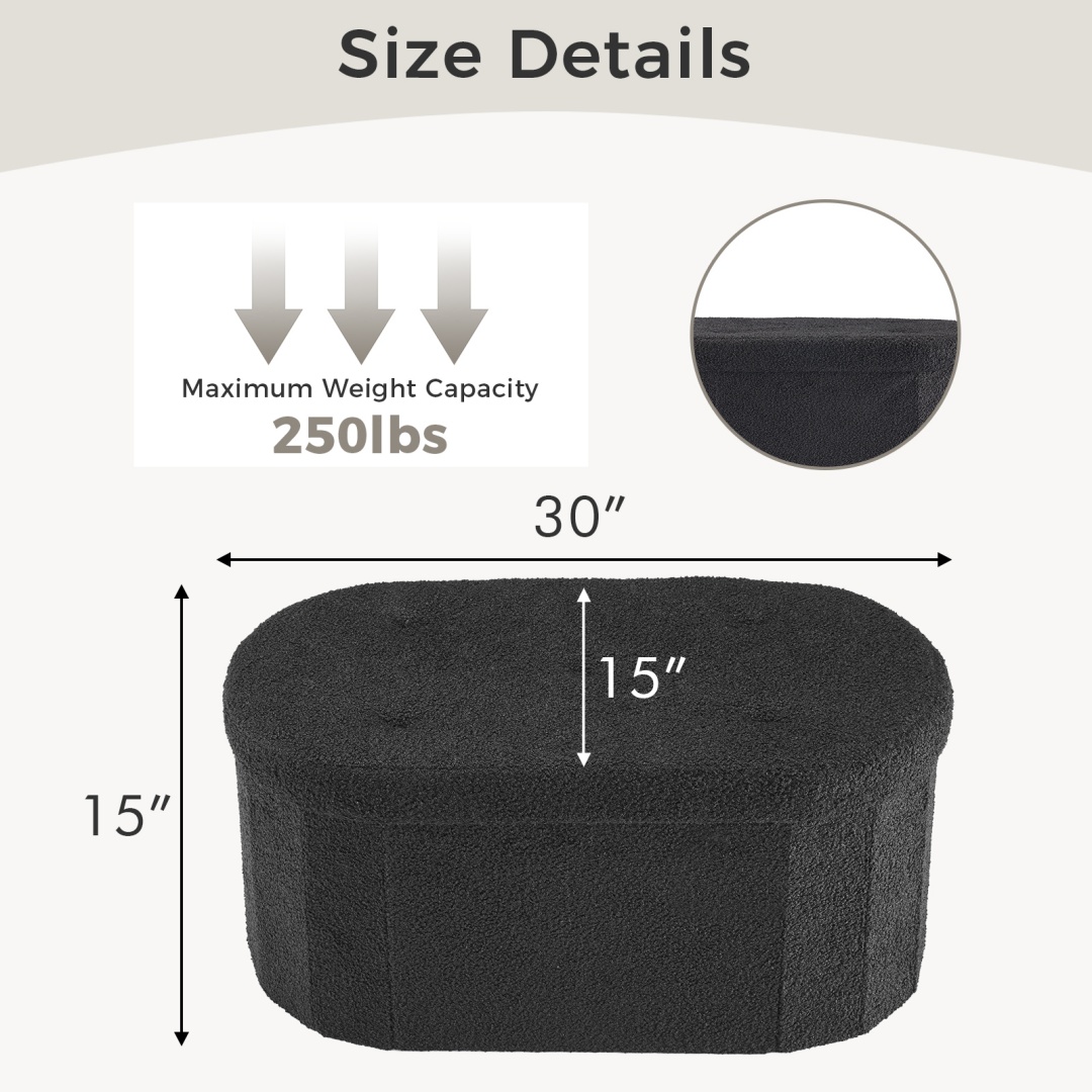 43-inch Boucle Storage Bench — Oval Tufted Ottoman with Hidden Storage, view 8