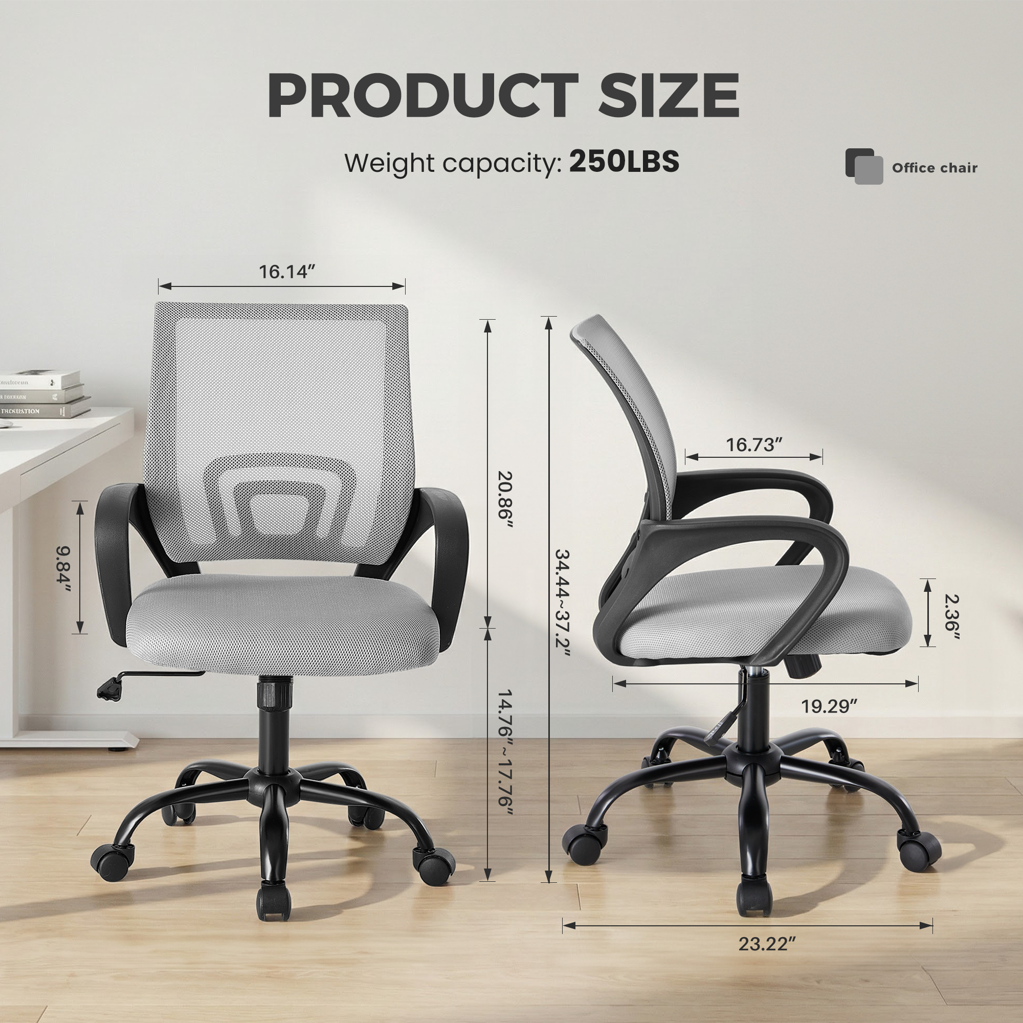 Ergonomic Mesh Office Chairs With Lumbar Support, Set Of 2, view 2
