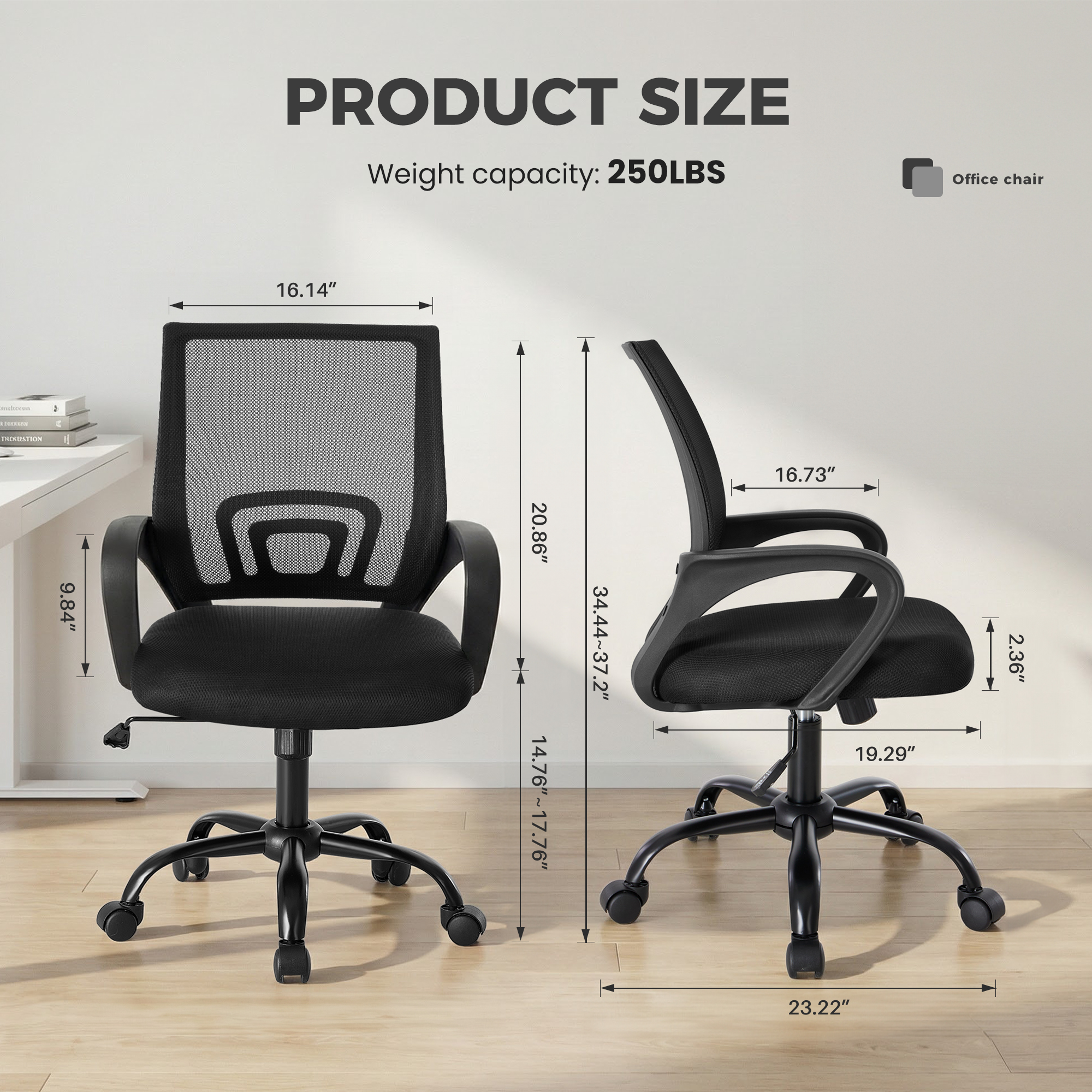 Ergonomic Mesh Office Chairs With Lumbar Support, Set Of 2, view 4