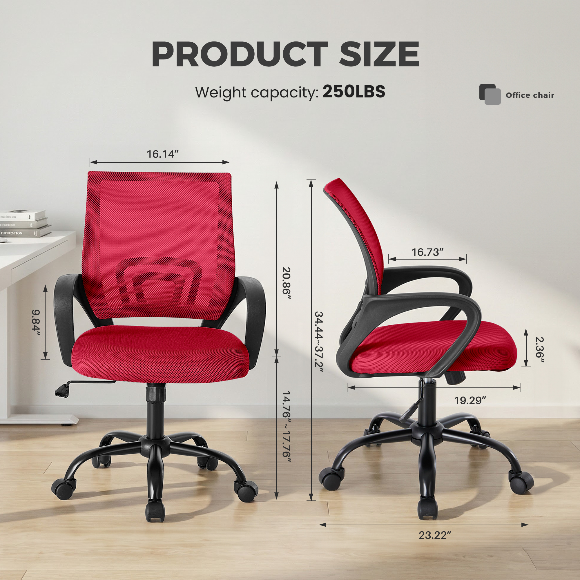 Ergonomic Mesh Office Chairs With Lumbar Support, Set Of 2, view 7