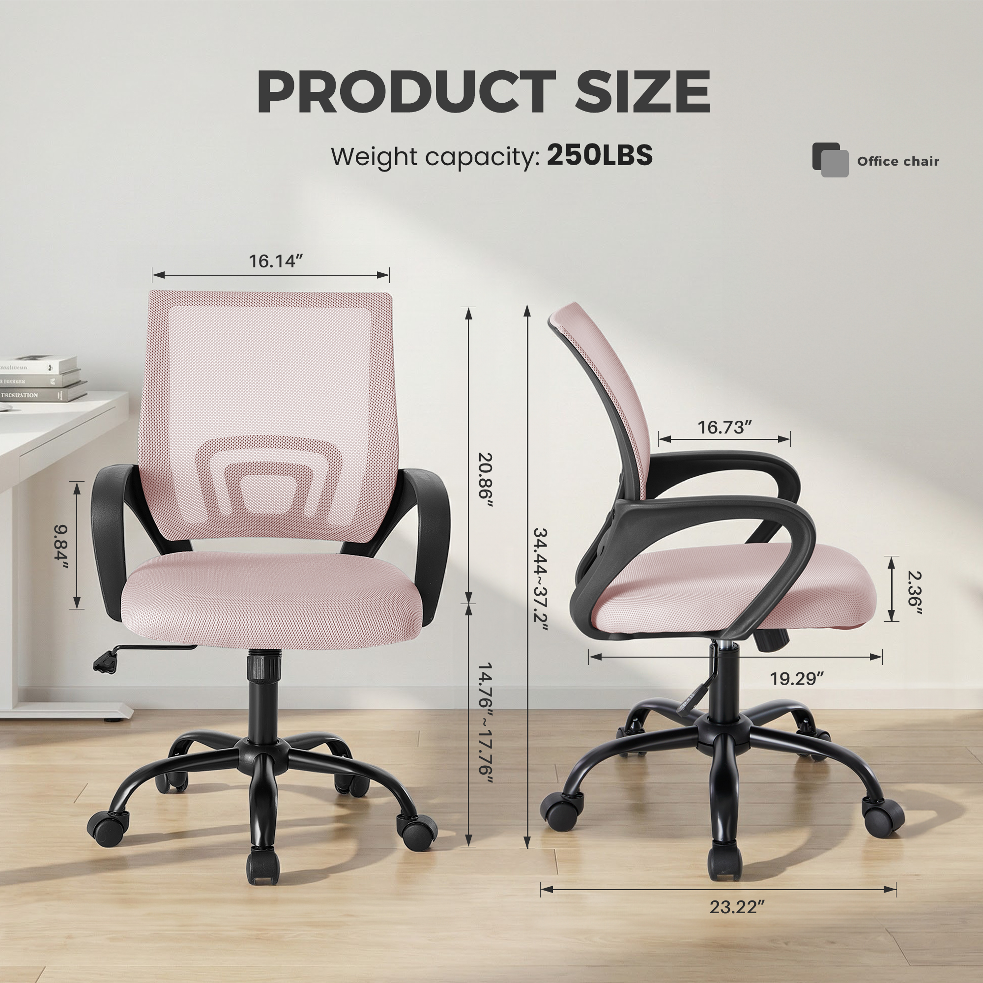 Ergonomic Mesh Office Chairs With Lumbar Support, Set Of 2, view 8