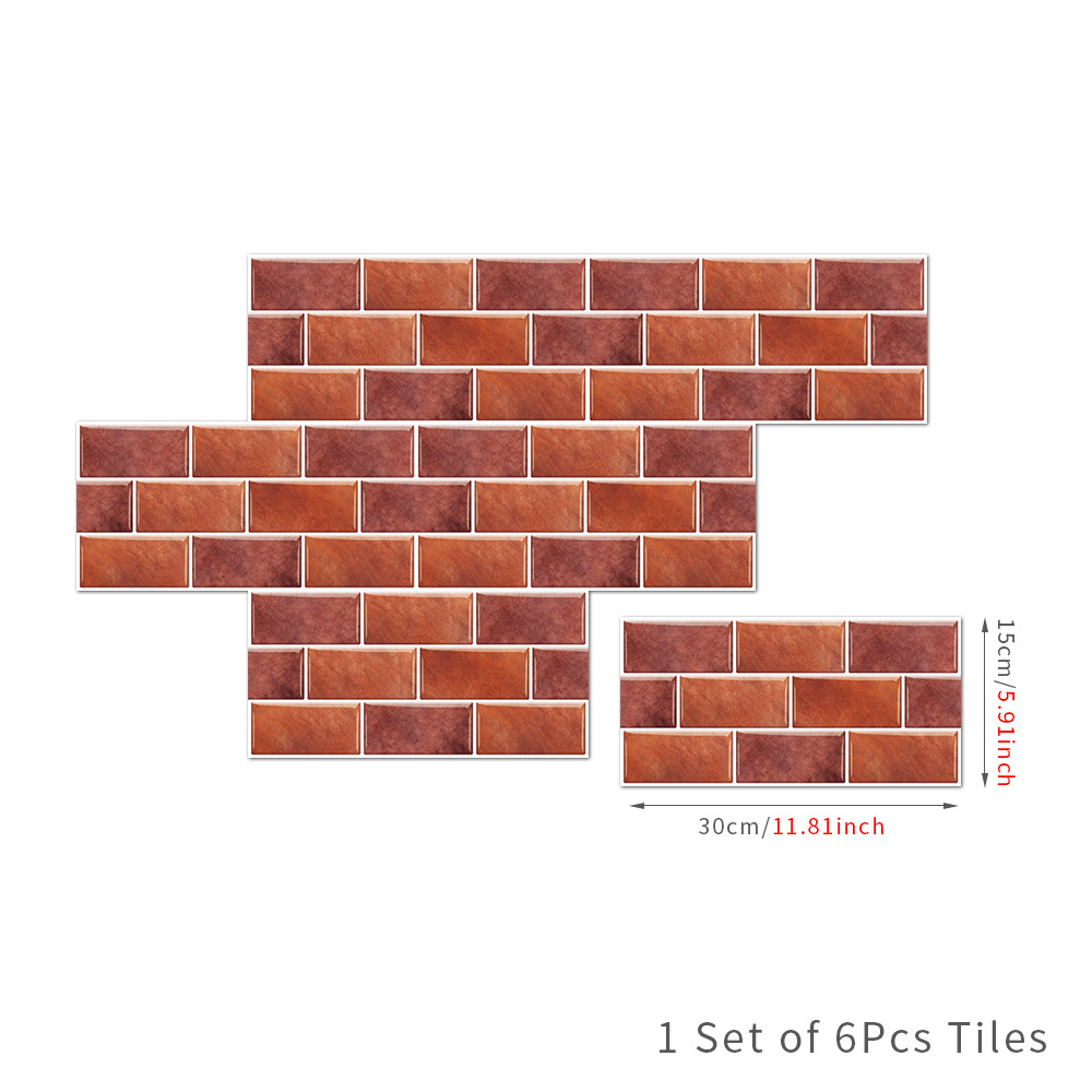 Instant Backsplash Makeover: Self-Adhesive 3D Brick Tile Stickers, 6-pack, view 3