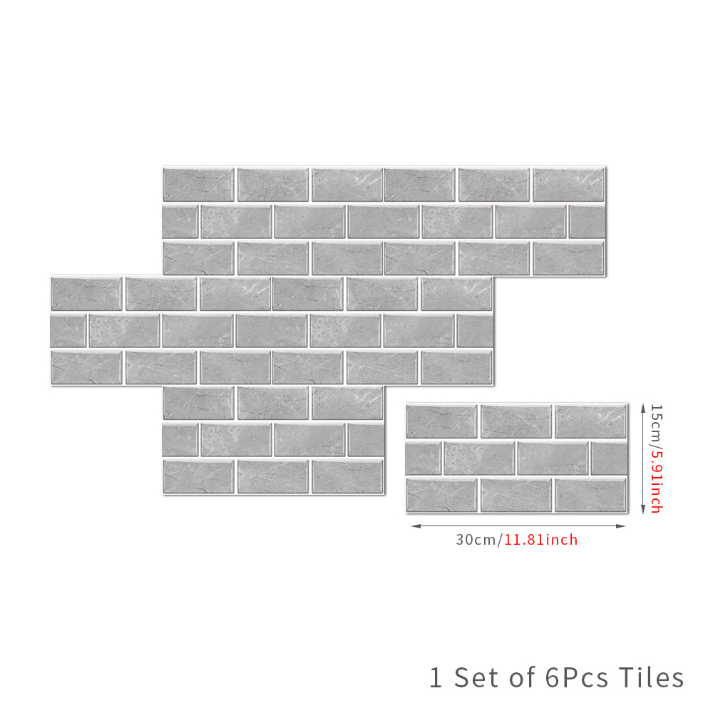 Instant Backsplash Makeover: Self-Adhesive 3D Brick Tile Stickers, 6-pack, view 5