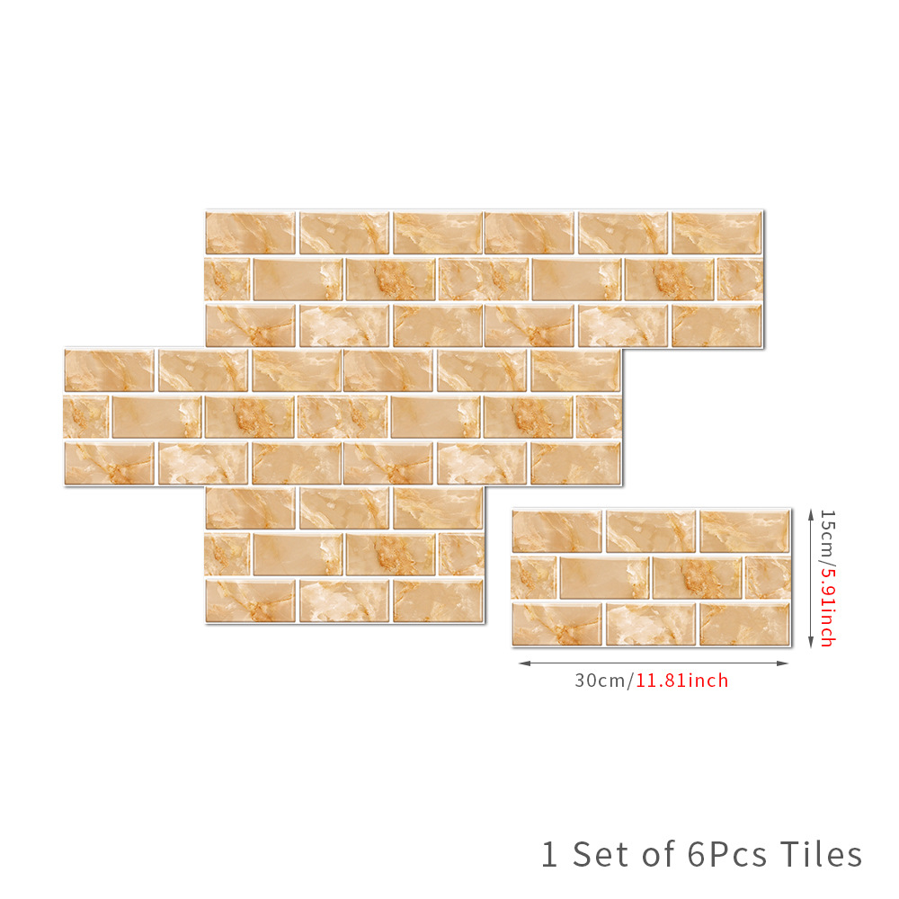 Instant Backsplash Makeover: Self-Adhesive 3D Brick Tile Stickers, 6-pack, view 8