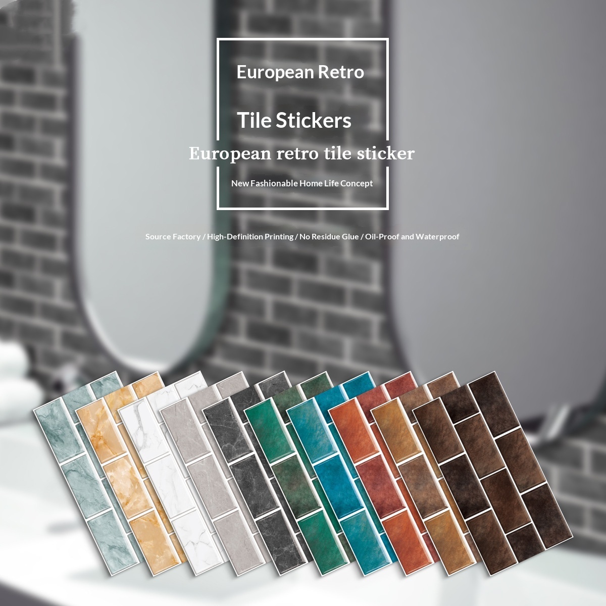Instant Backsplash Makeover: Self-Adhesive 3D Brick Tile Stickers, 6-pack, view 2