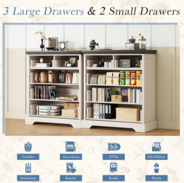 White Farmhouse 5-Drawer Chest with Black Top — Anti-Tip Bedroom Dresser, view 4