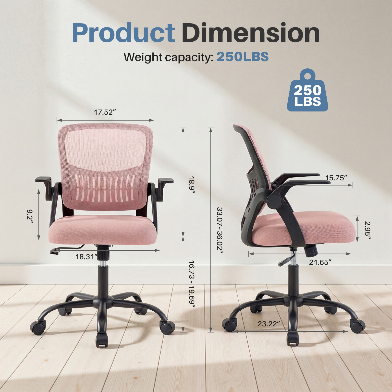 Mesh Office Chair with Flip-Up Armrests & Adjustable Height, view 3
