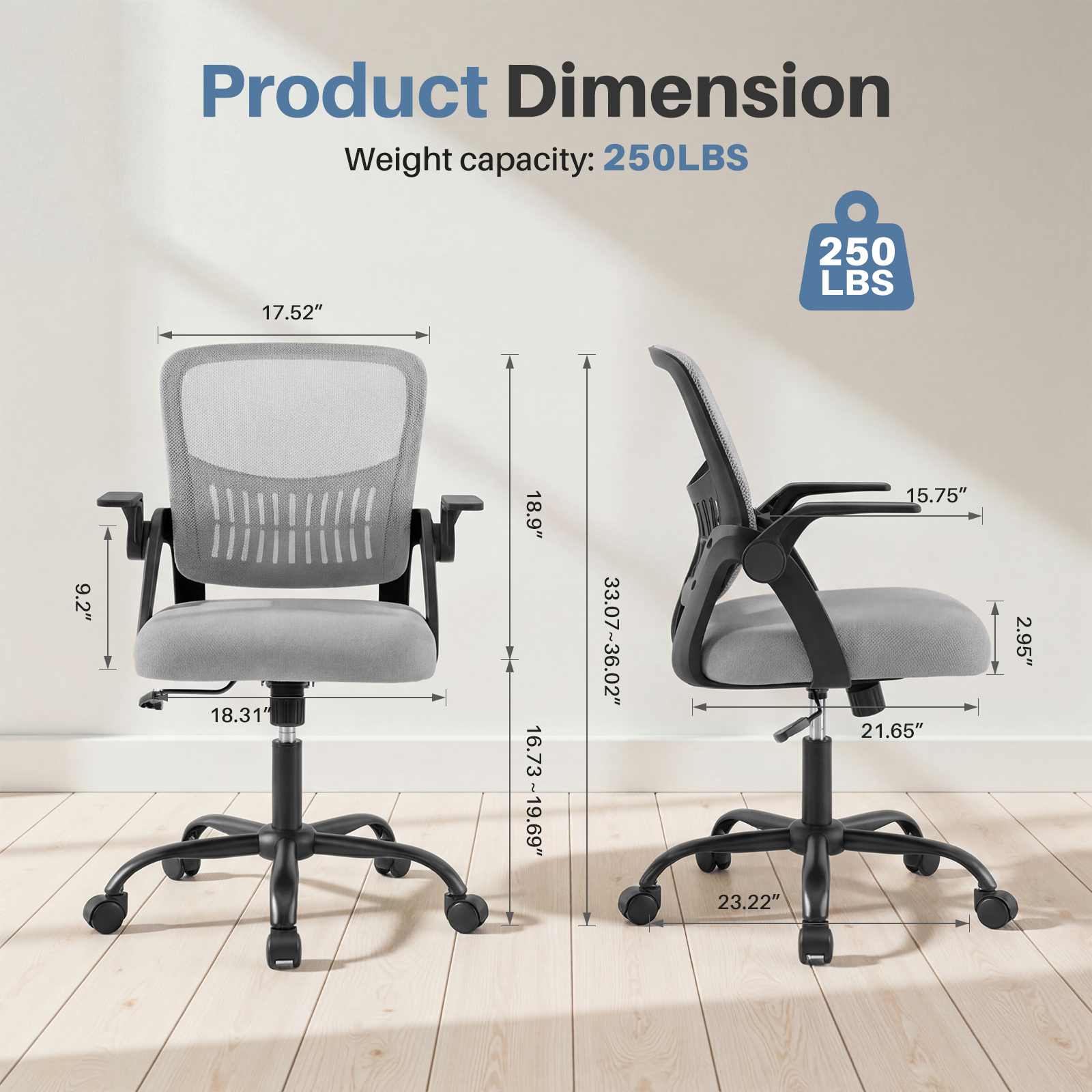 Mesh Office Chair with Flip-Up Armrests & Adjustable Height, view 6