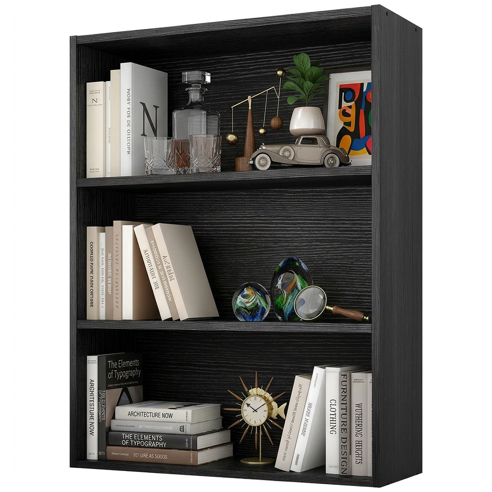 Slim 9-Inch Deep Open Bookcase, 3-Tier or 4-Tier Wood-Grain Shelf, view 2