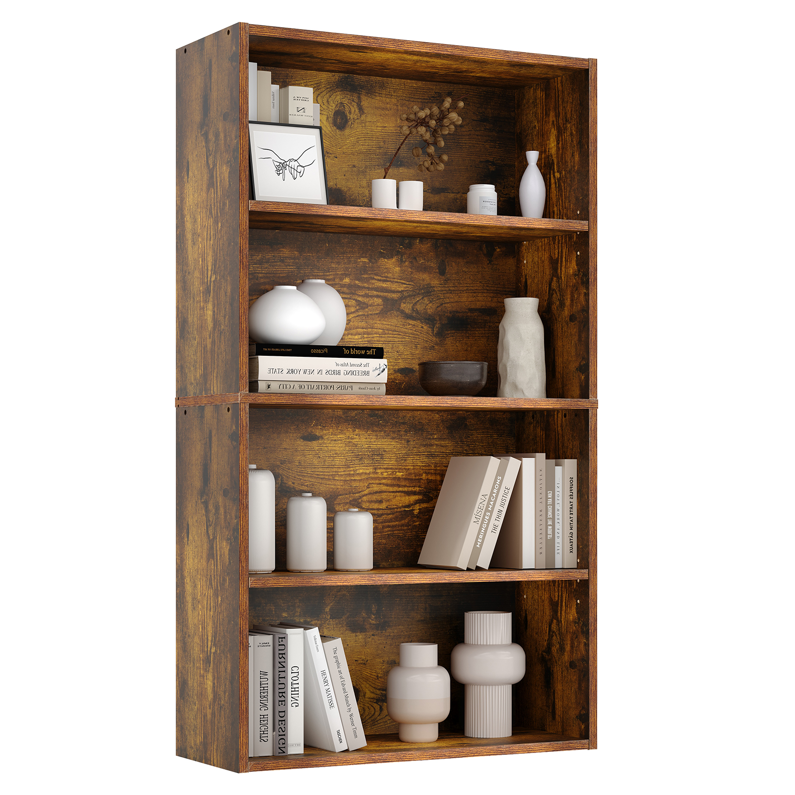 Slim 9-Inch Deep Open Bookcase, 3-Tier or 4-Tier Wood-Grain Shelf, view 5
