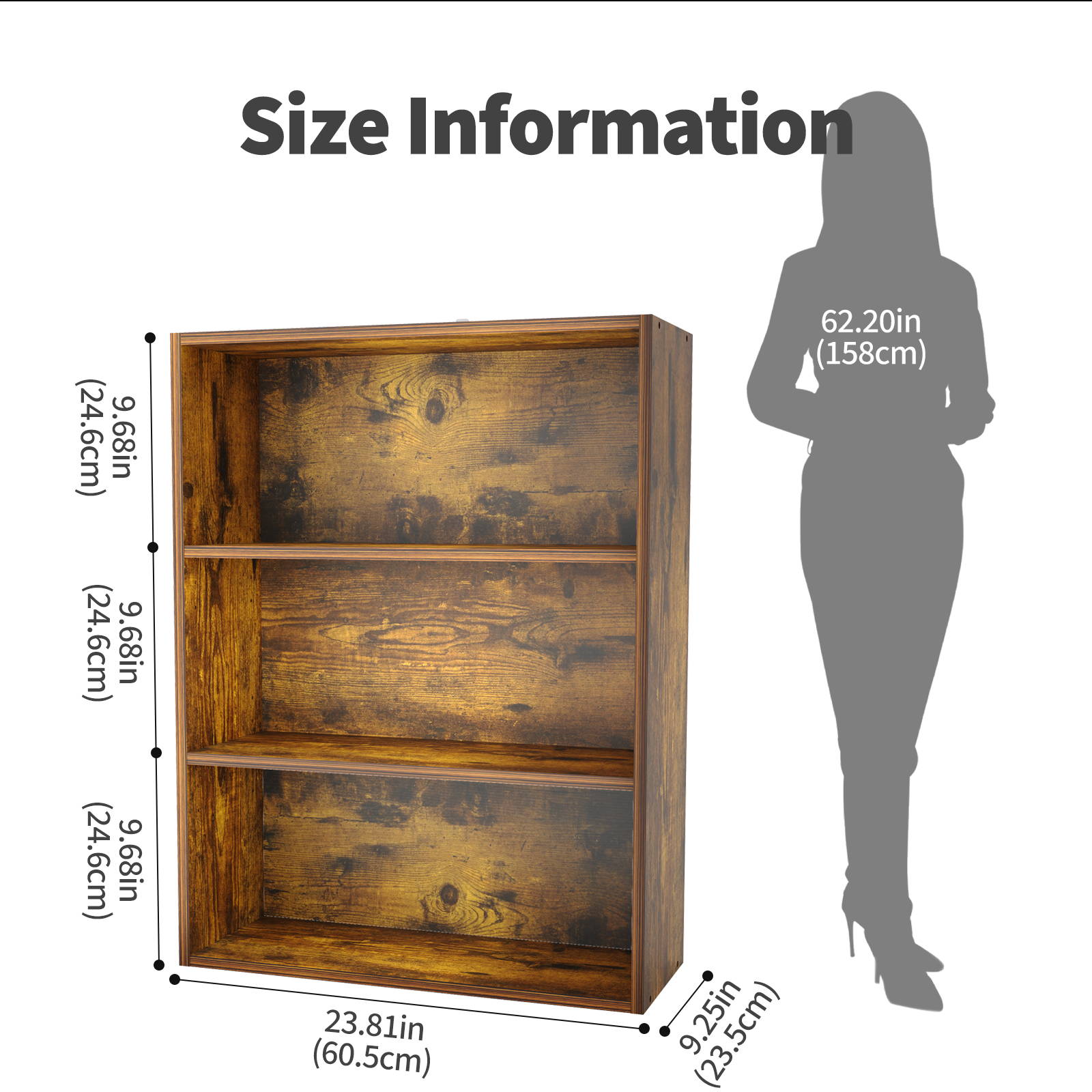 Slim 9-Inch Deep Open Bookcase, 3-Tier or 4-Tier Wood-Grain Shelf, view 6
