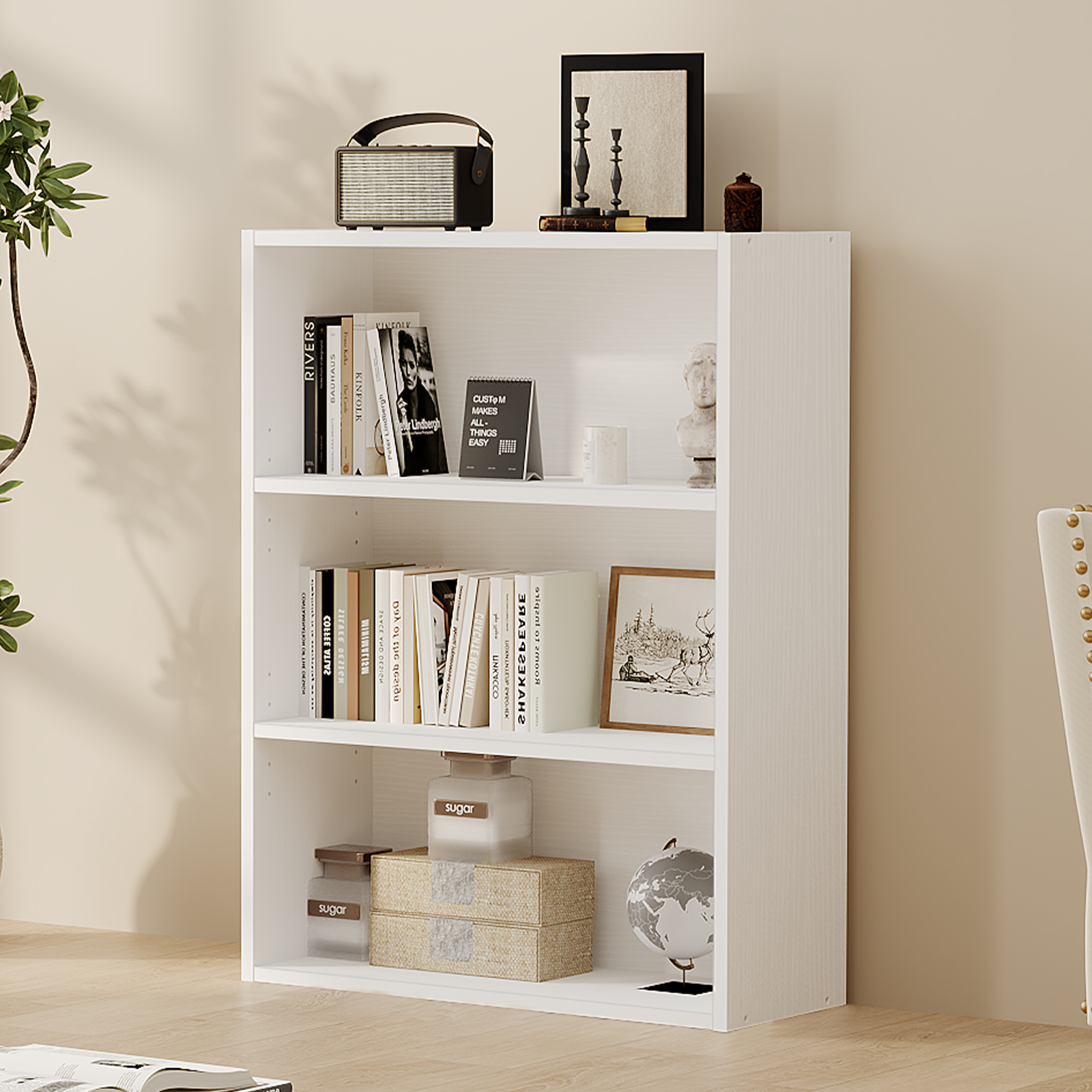 Slim 9-Inch Deep Open Bookcase, 3-Tier or 4-Tier Wood-Grain Shelf, view 7