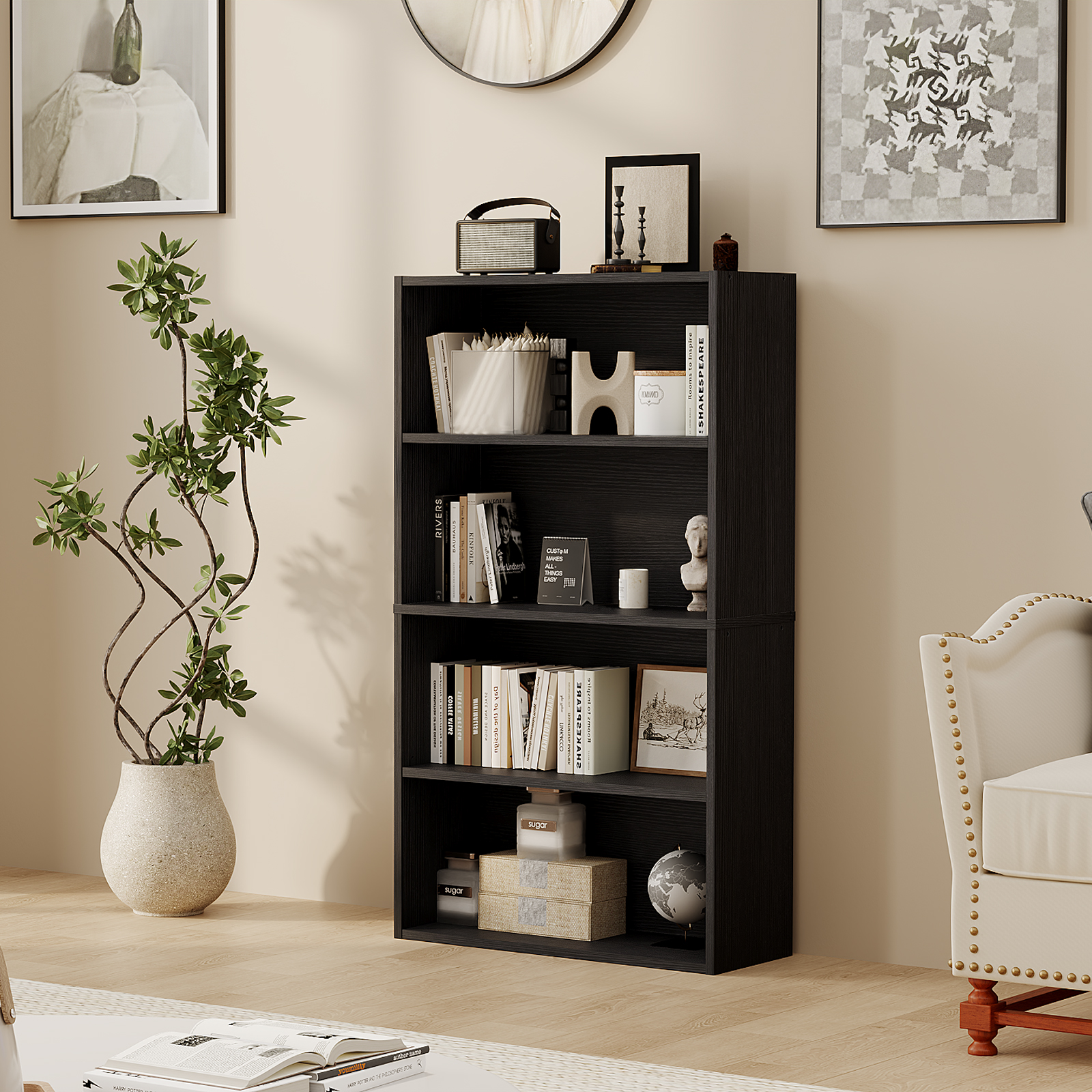 Slim 9-Inch Deep Open Bookcase, 3-Tier or 4-Tier Wood-Grain Shelf, view 8