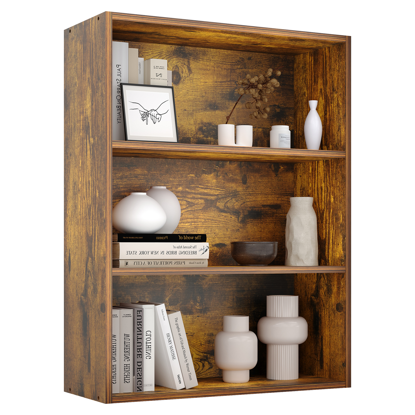 Slim 9-Inch Deep Open Bookcase, 3-Tier or 4-Tier Wood-Grain Shelf