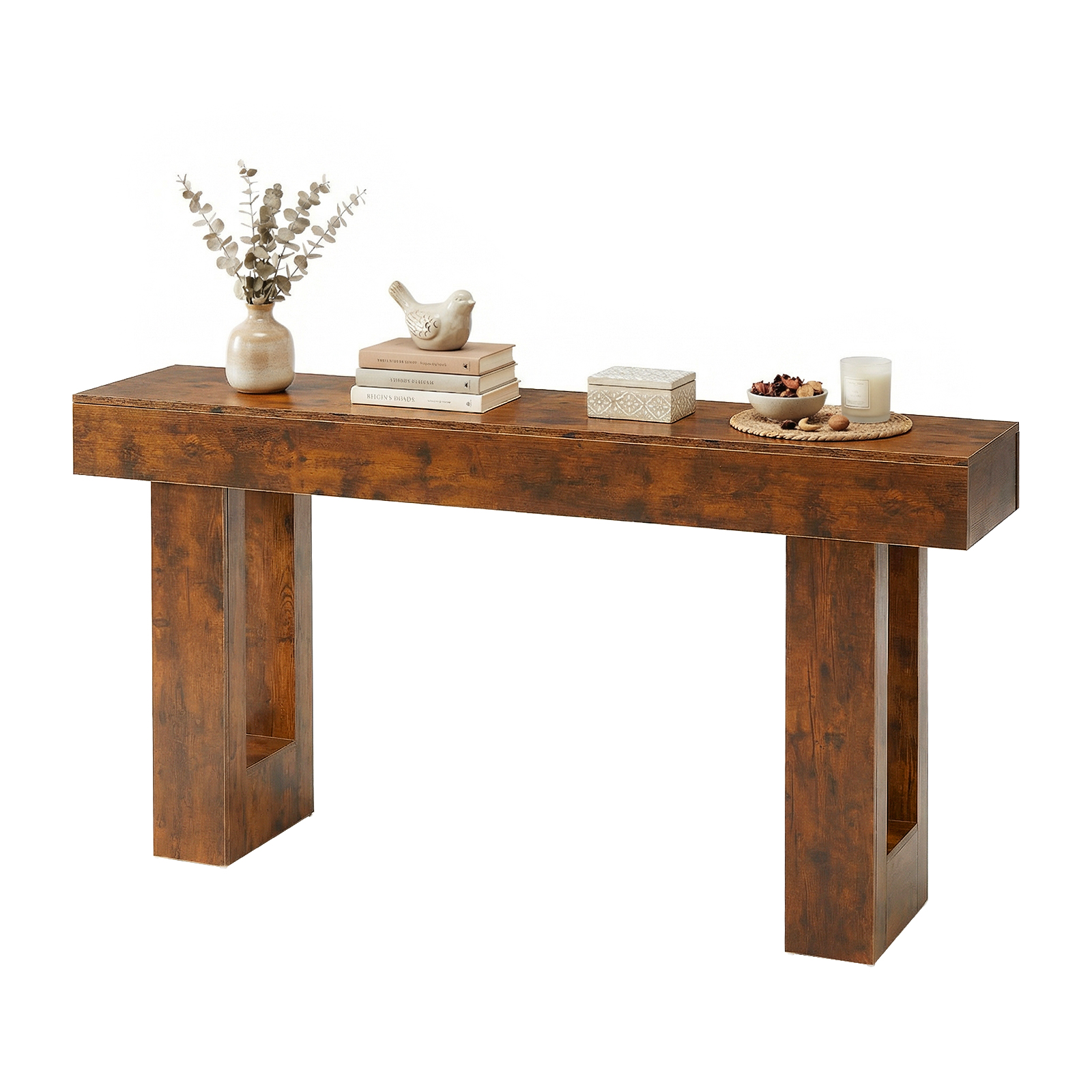 63-Inch Narrow Console Table With Chunky Block-Leg Design