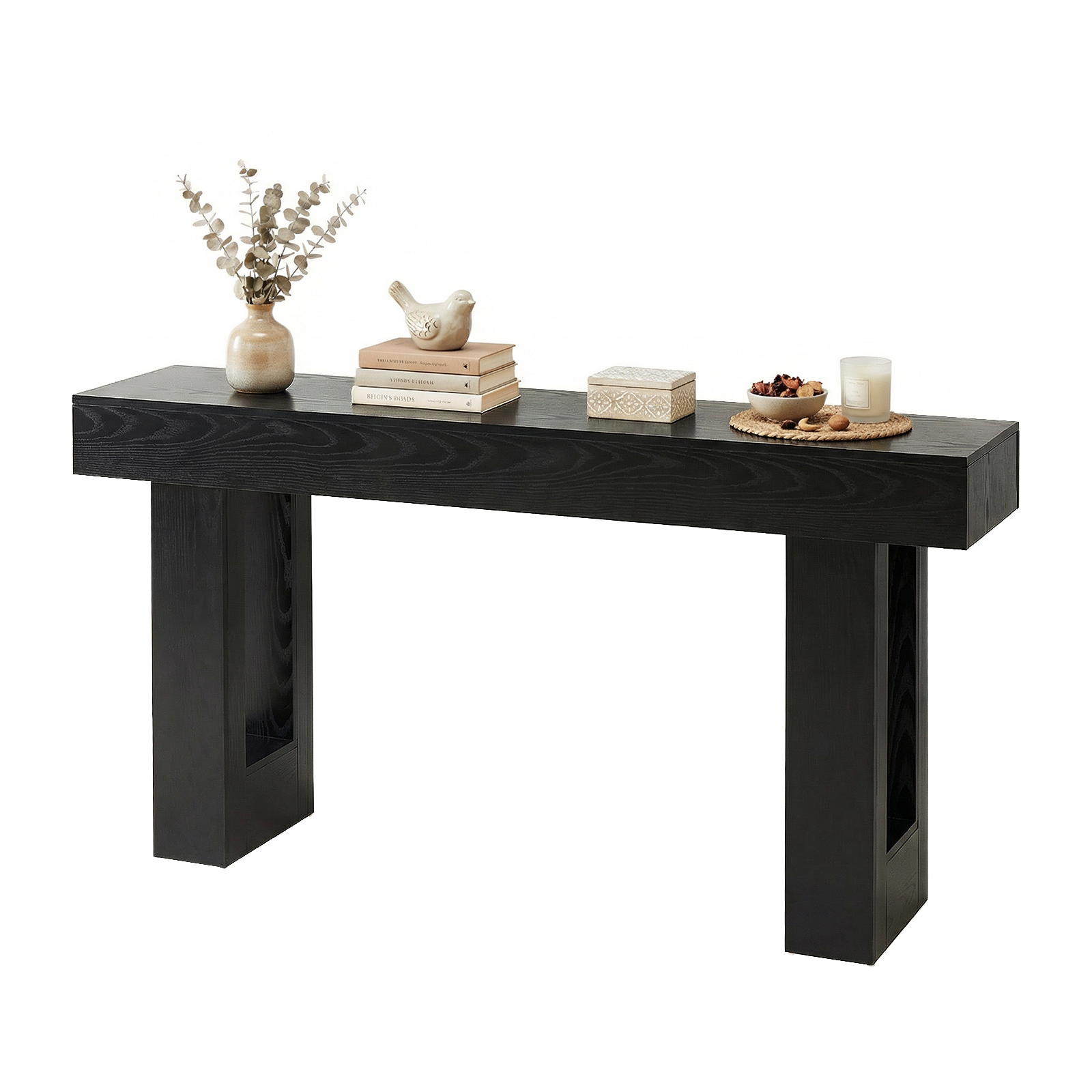 63-Inch Narrow Console Table With Chunky Block-Leg Design, view 3