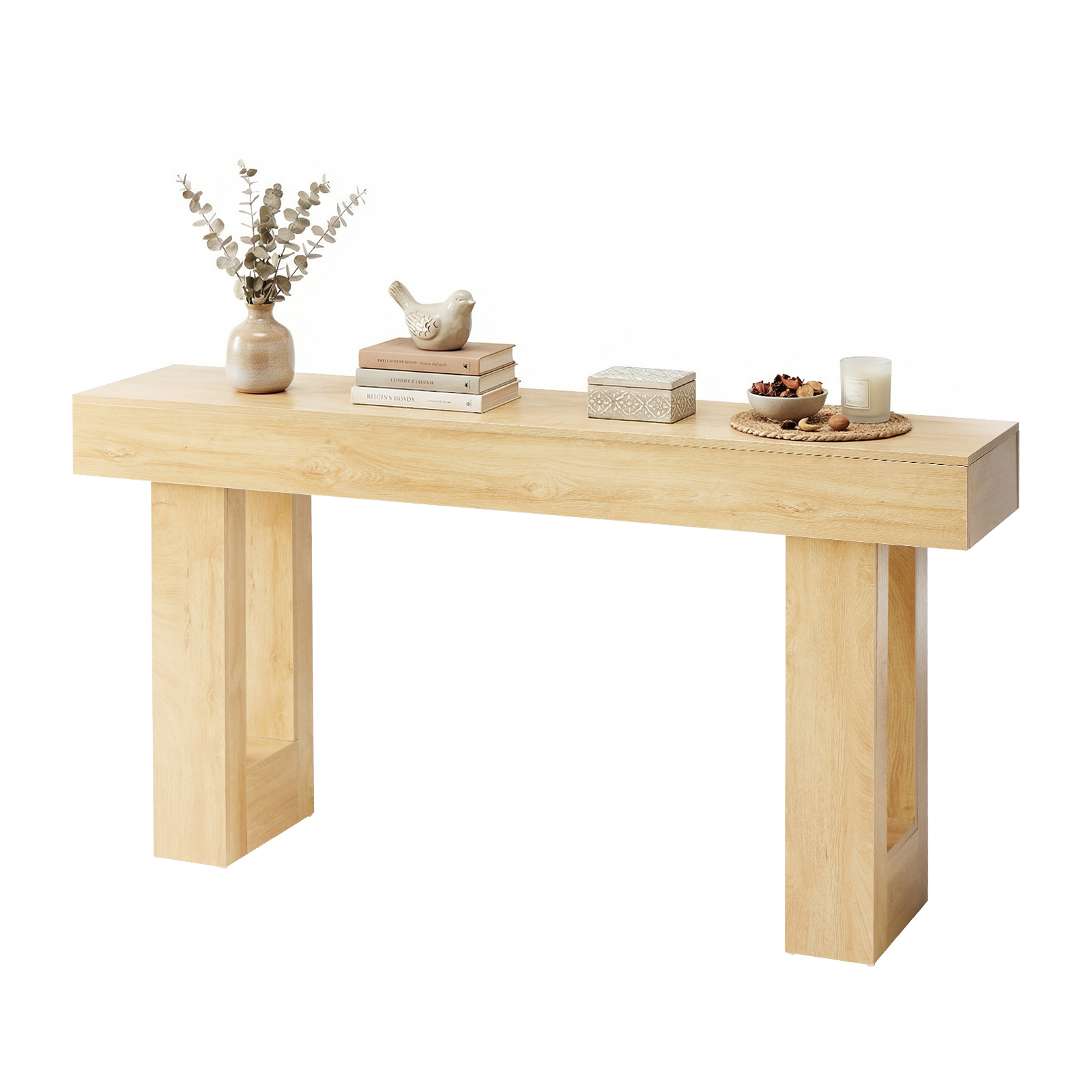 63-Inch Narrow Console Table With Chunky Block-Leg Design, view 5
