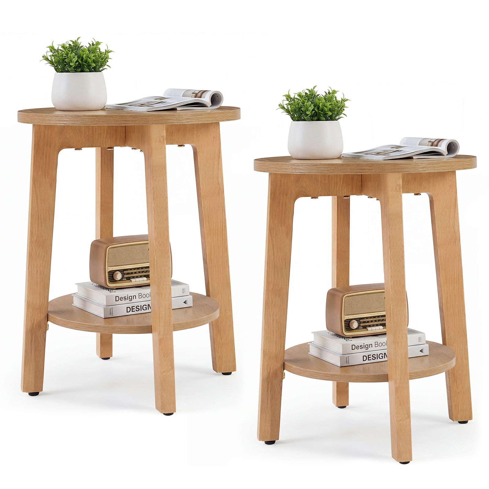 Round 2-Tier Wood Side Table, 15.8" End Table With Storage Shelf, view 2