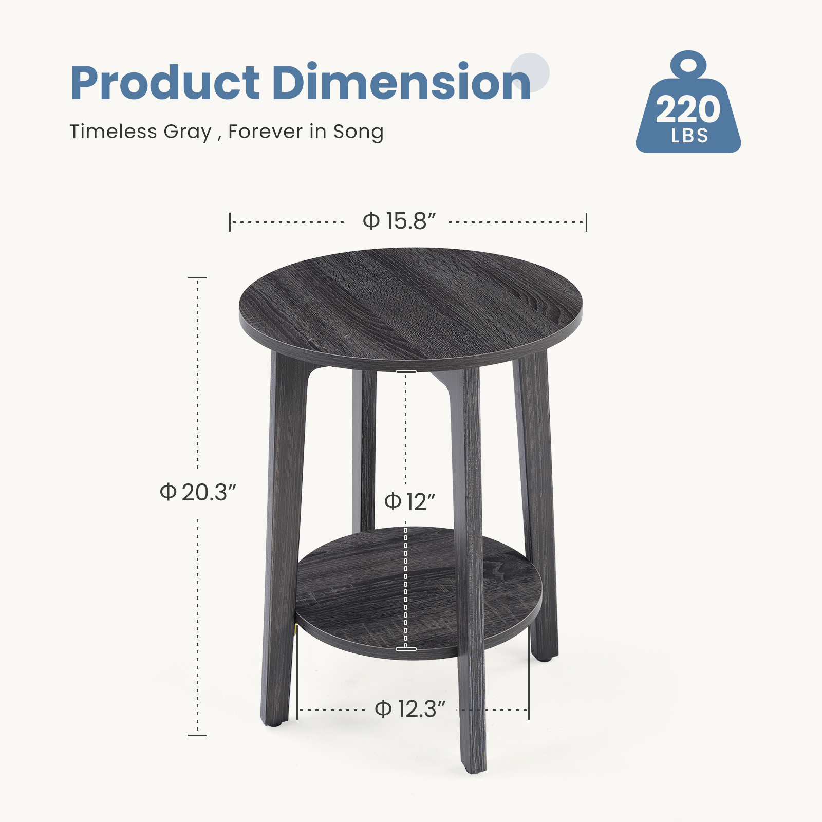 Round 2-Tier Wood Side Table, 15.8" End Table With Storage Shelf, view 4