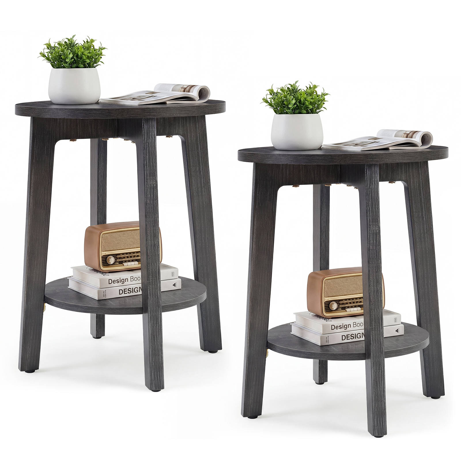 Round 2-Tier Wood Side Table, 15.8" End Table With Storage Shelf, view 5