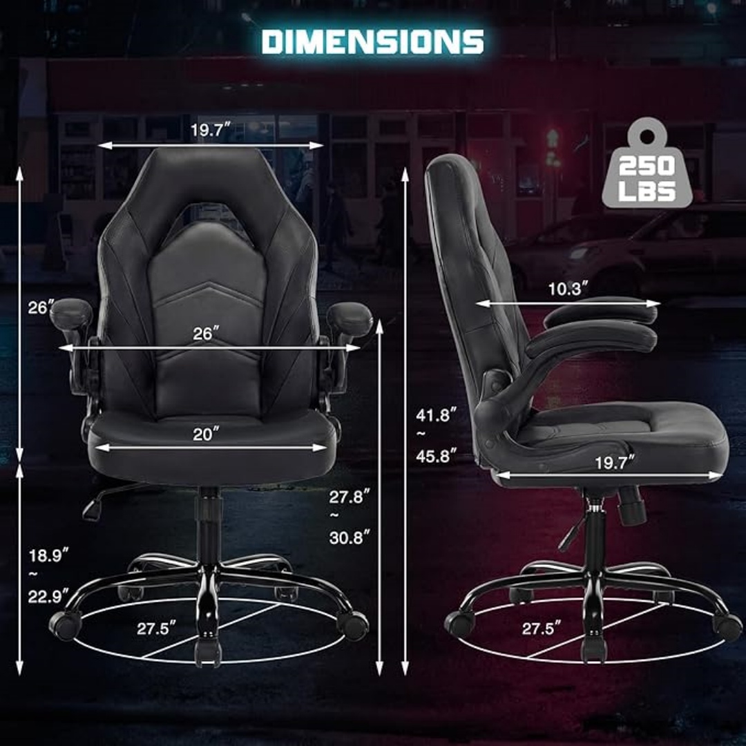 PU Leather Racing Office Chair with Flip-Up Arms & Lumbar Support