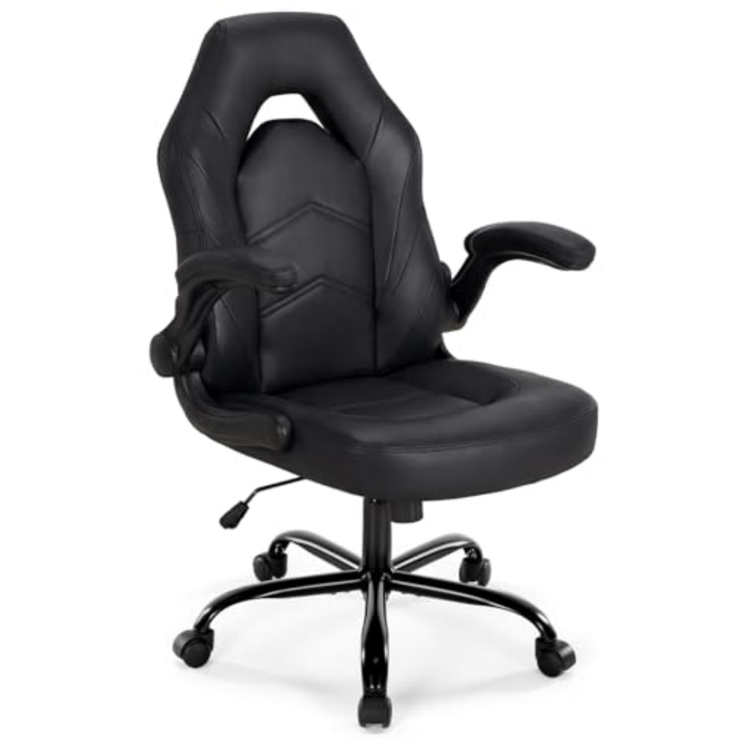 PU Leather Racing Office Chair with Flip-Up Arms & Lumbar Support, view 2