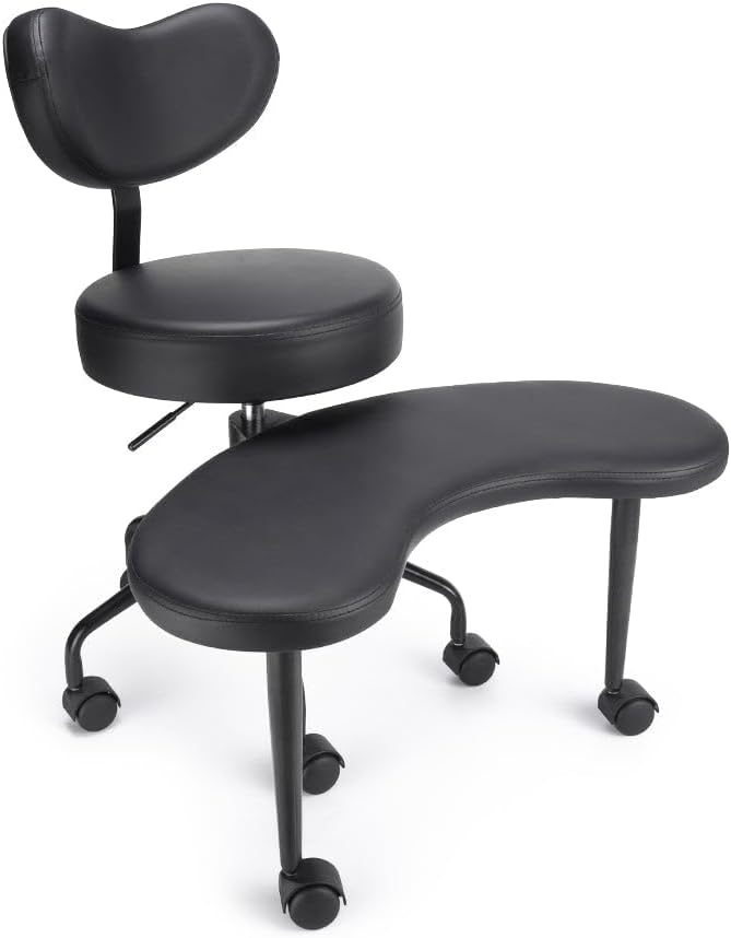 Black PU Cross-Legged Meditation Chair, Rolling Crescent Platform