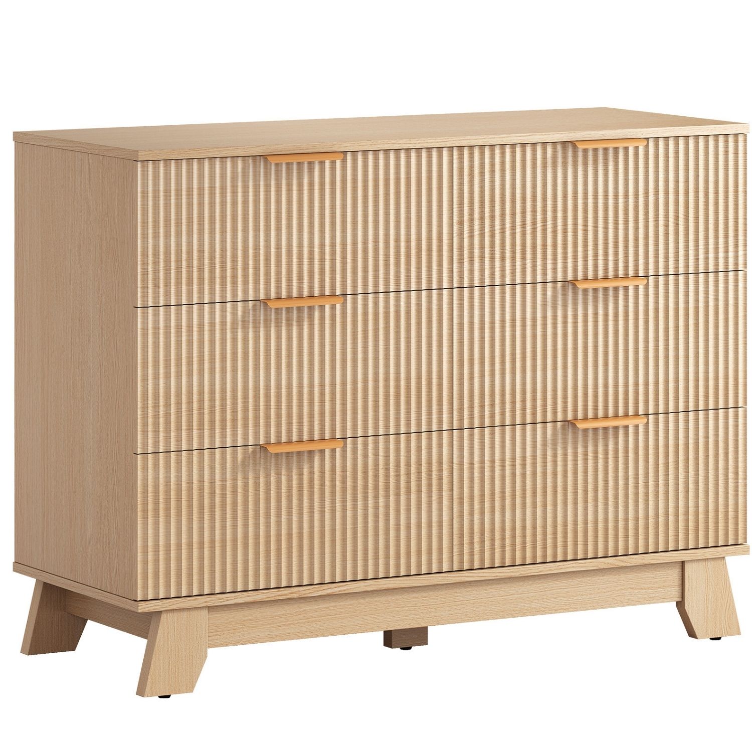 Fluted Oak Dresser — 6 or 8 Drawer Chest on Raised Splayed Legs, view 2