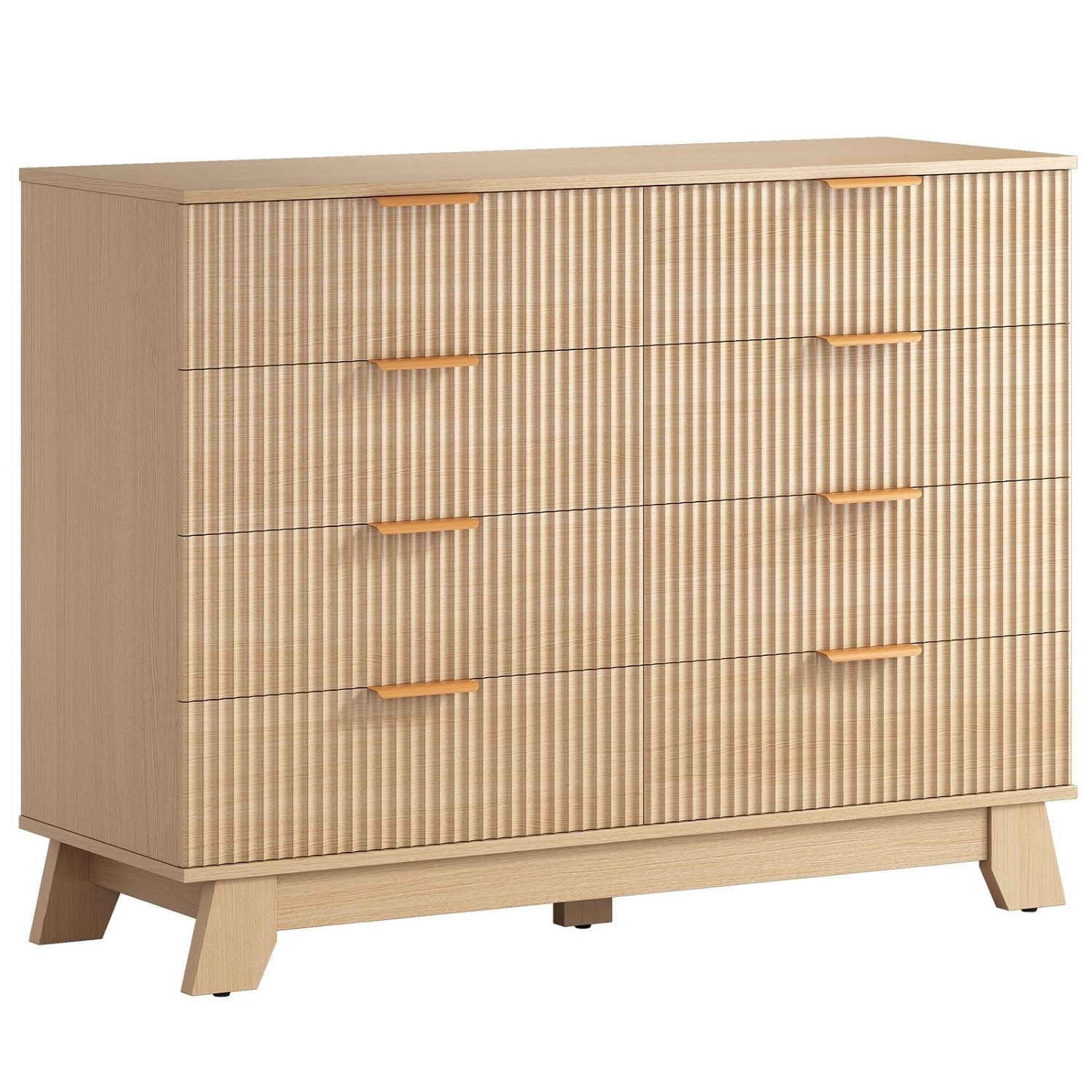 Fluted Oak Dresser — 6 or 8 Drawer Chest on Raised Splayed Legs, view 3