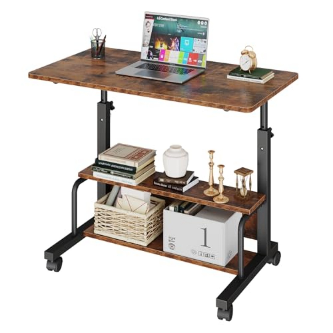 31.5" Rolling Standing Desk With Two Storage Shelves & Locking Wheels, view 4