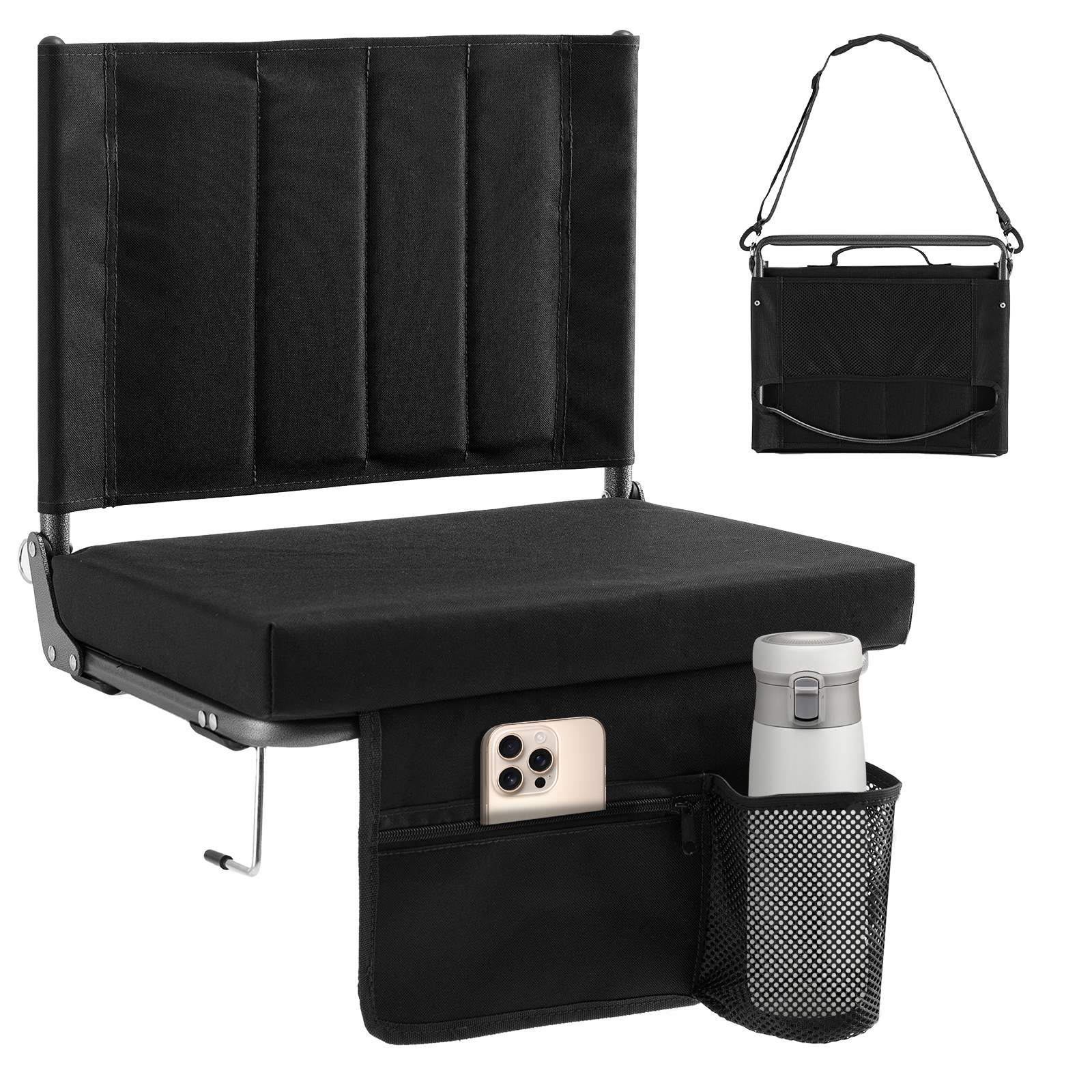 Hook-On Bleacher Stadium Seat with High Backrest, Cup Holder & Pockets, view 6