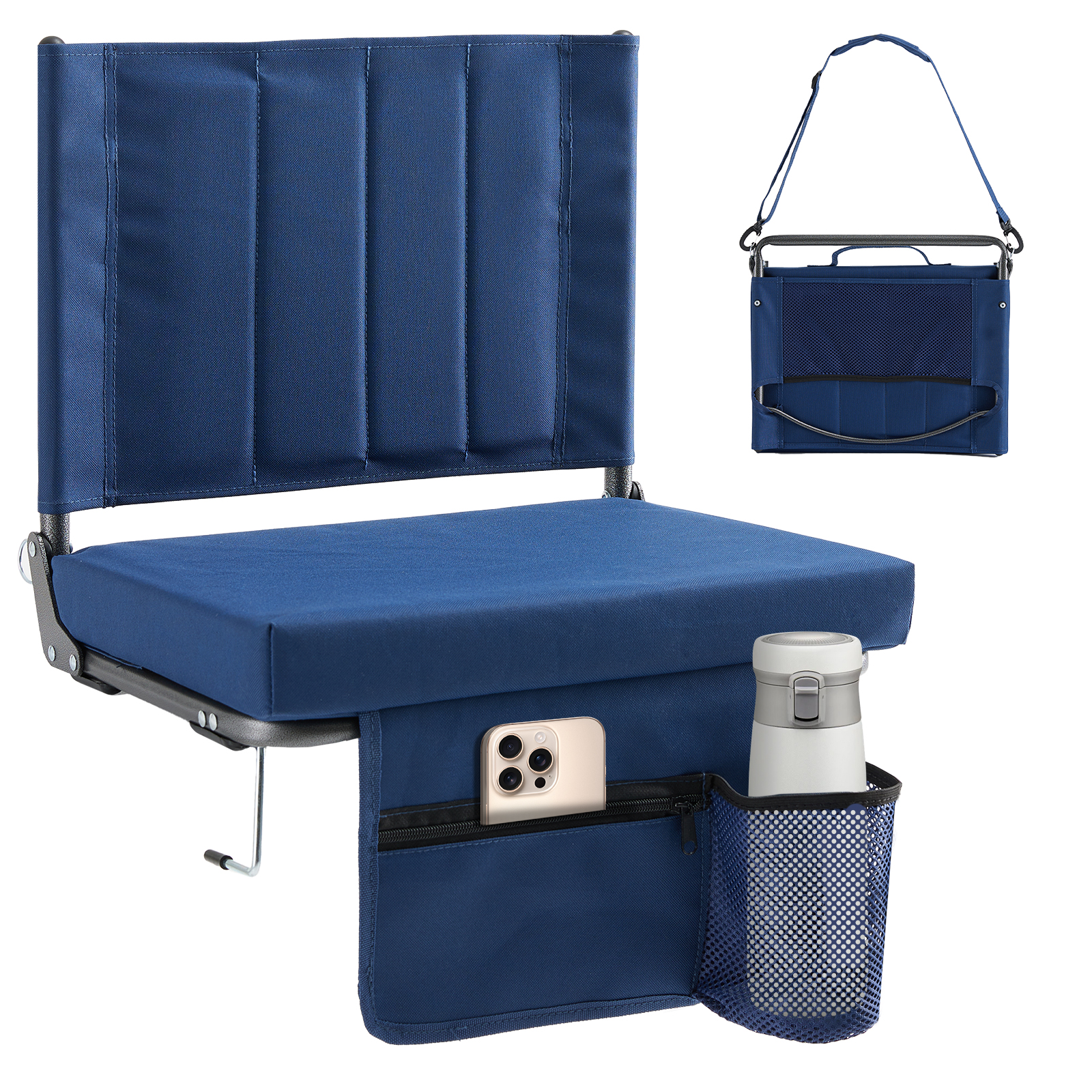 Hook-On Bleacher Stadium Seat with High Backrest, Cup Holder & Pockets