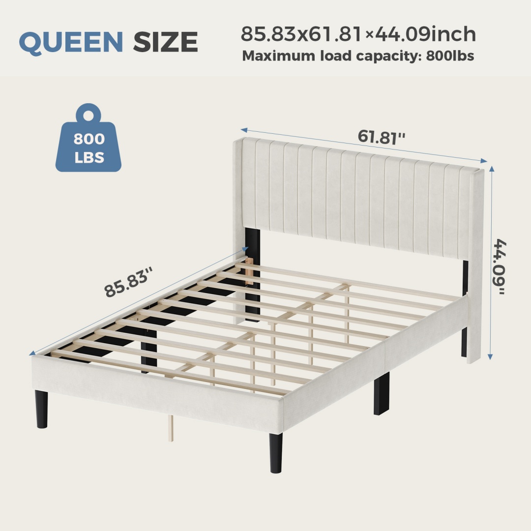 Upholstered Platform Bed Frame With Wingback Channel-Tufted Headboard, view 6