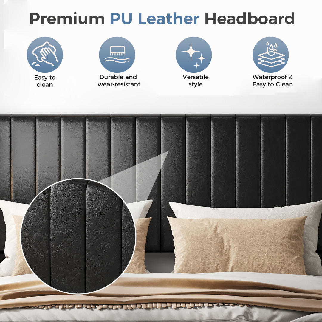 Upholstered Platform Bed Frame With Wingback Channel-Tufted Headboard, view 8