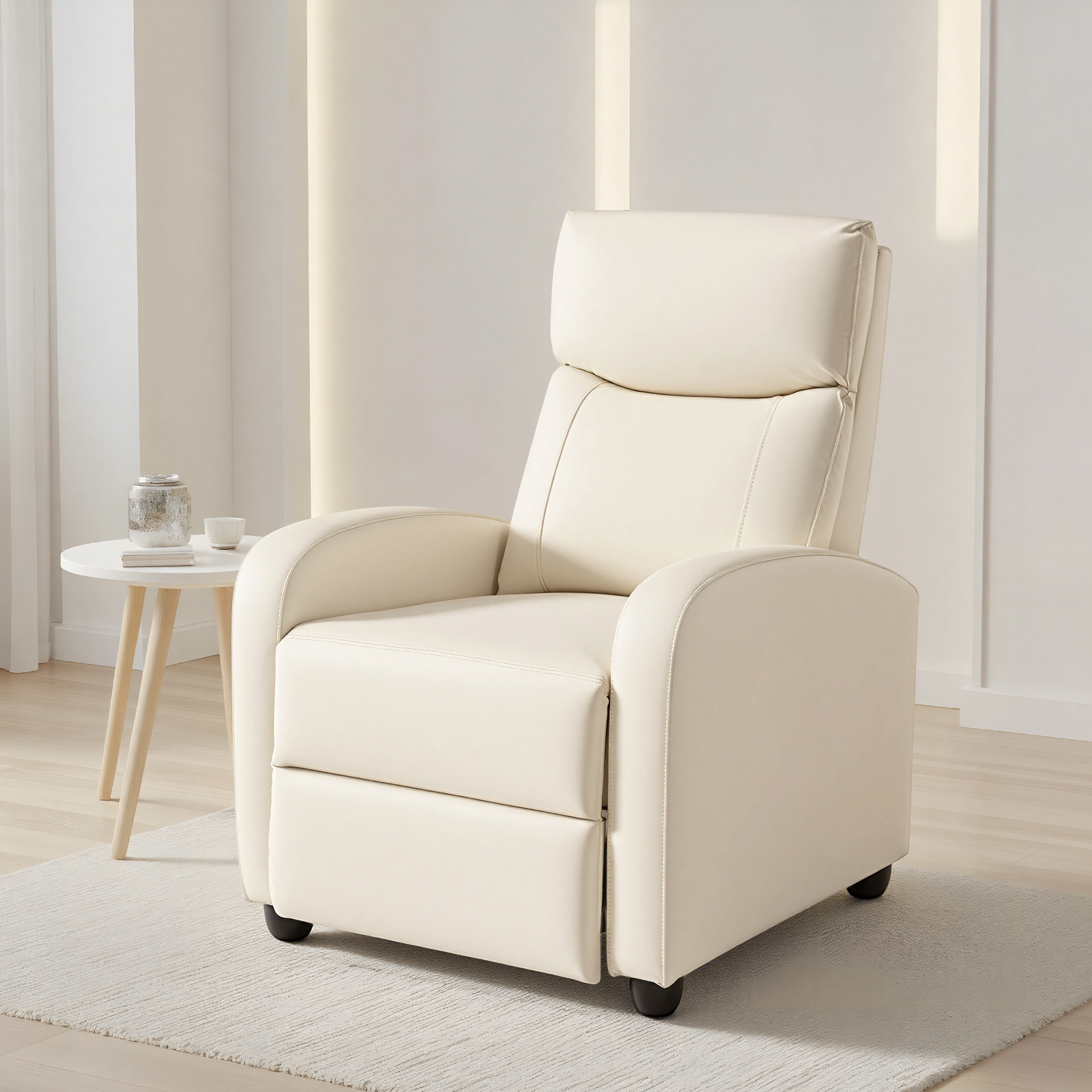 Push-Back Recliner Chair — Faux Leather Armchair With Footrest, view 2