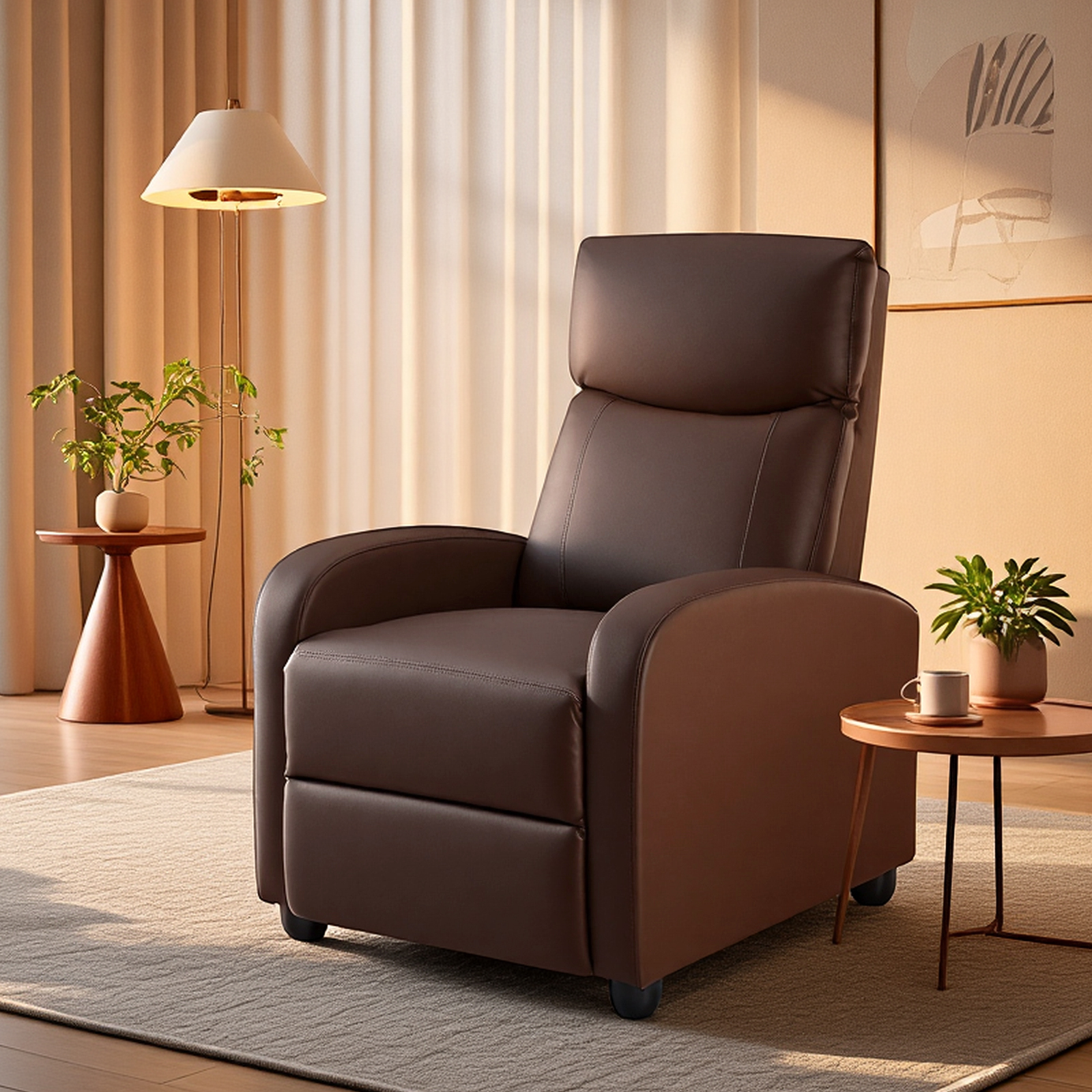 Push-Back Recliner Chair — Faux Leather Armchair With Footrest, view 3