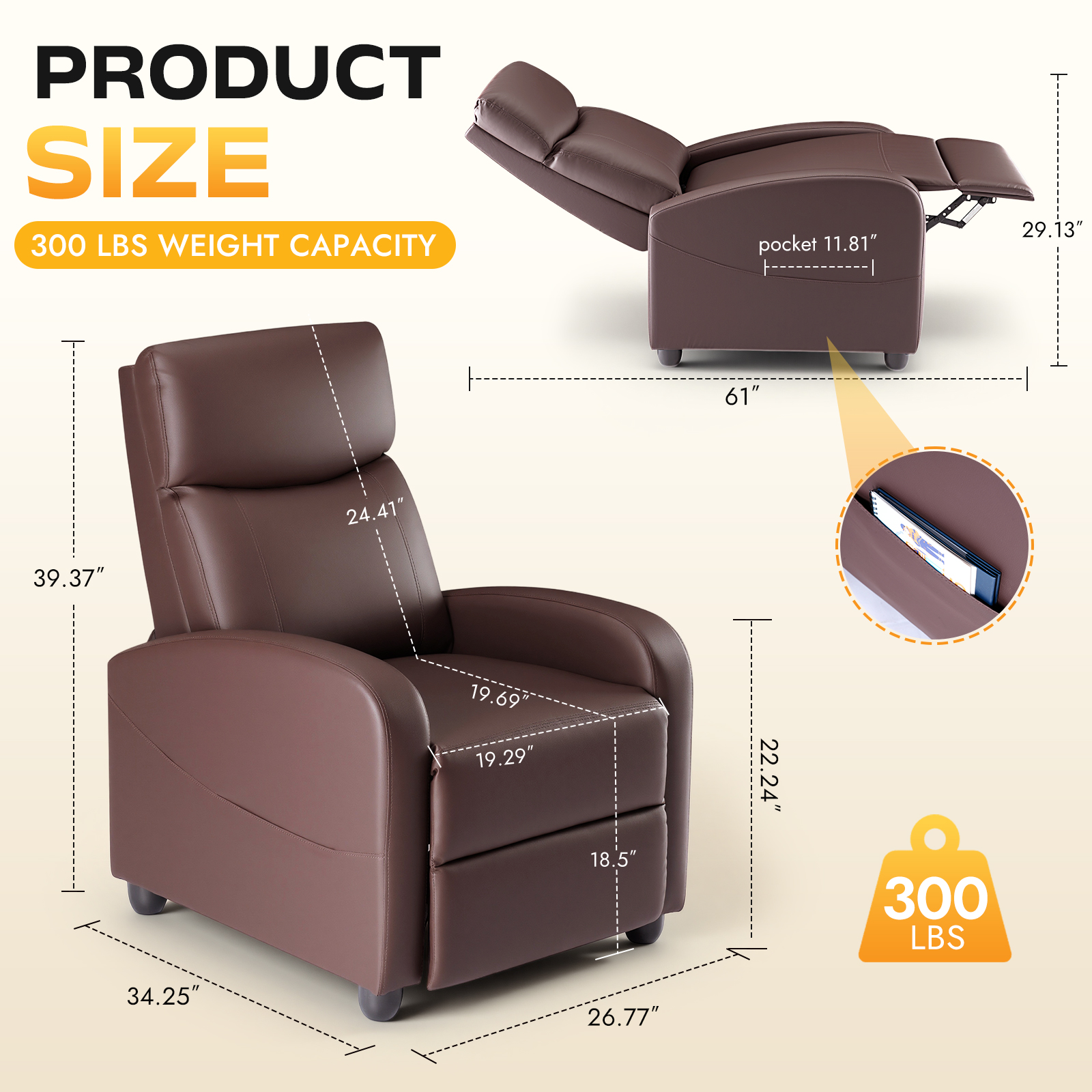 Push-Back Recliner Chair — Faux Leather Armchair With Footrest, view 4