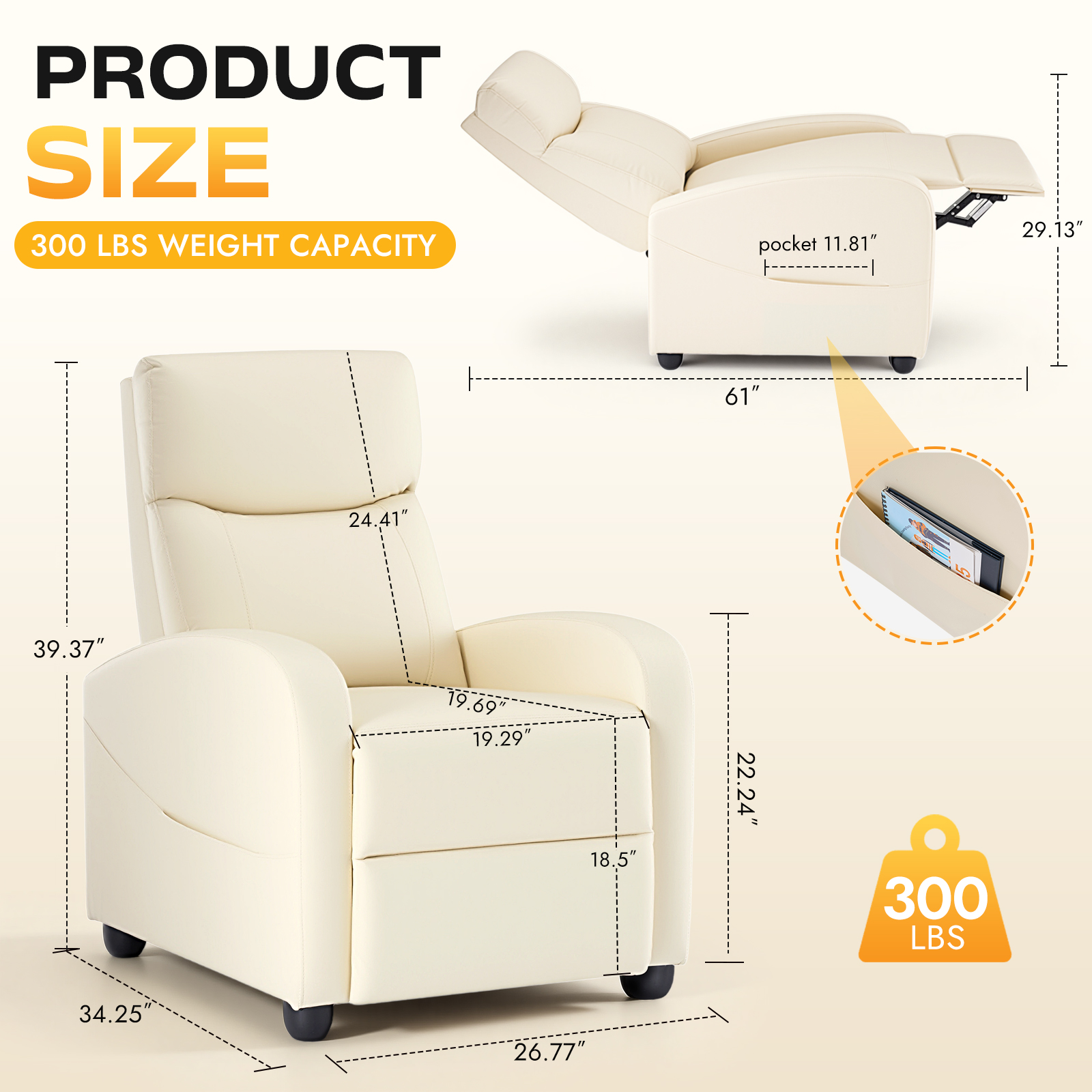 Push-Back Recliner Chair — Faux Leather Armchair With Footrest