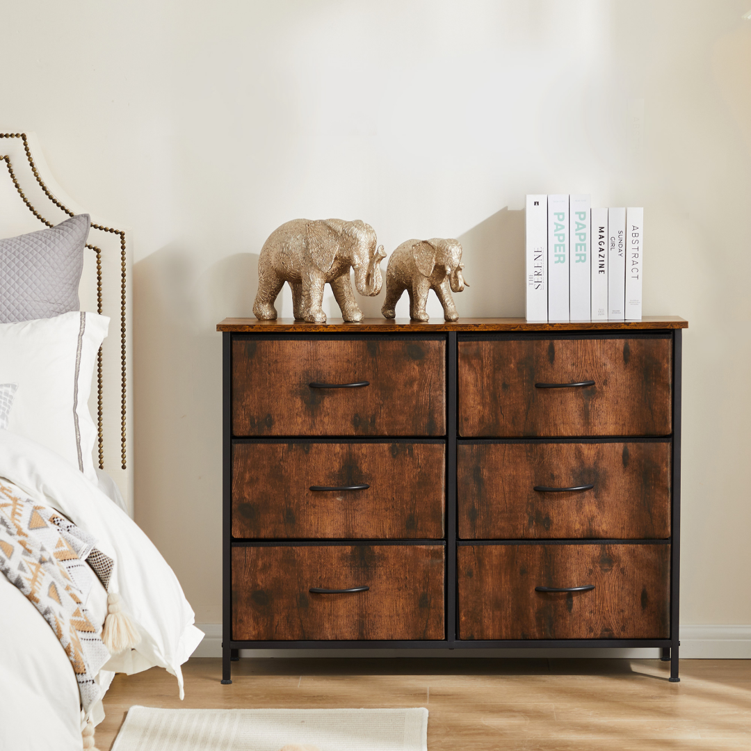 6-Drawer Fabric Dresser With Wood Top — 31.5" Wide, 11.8" Slim Depth
