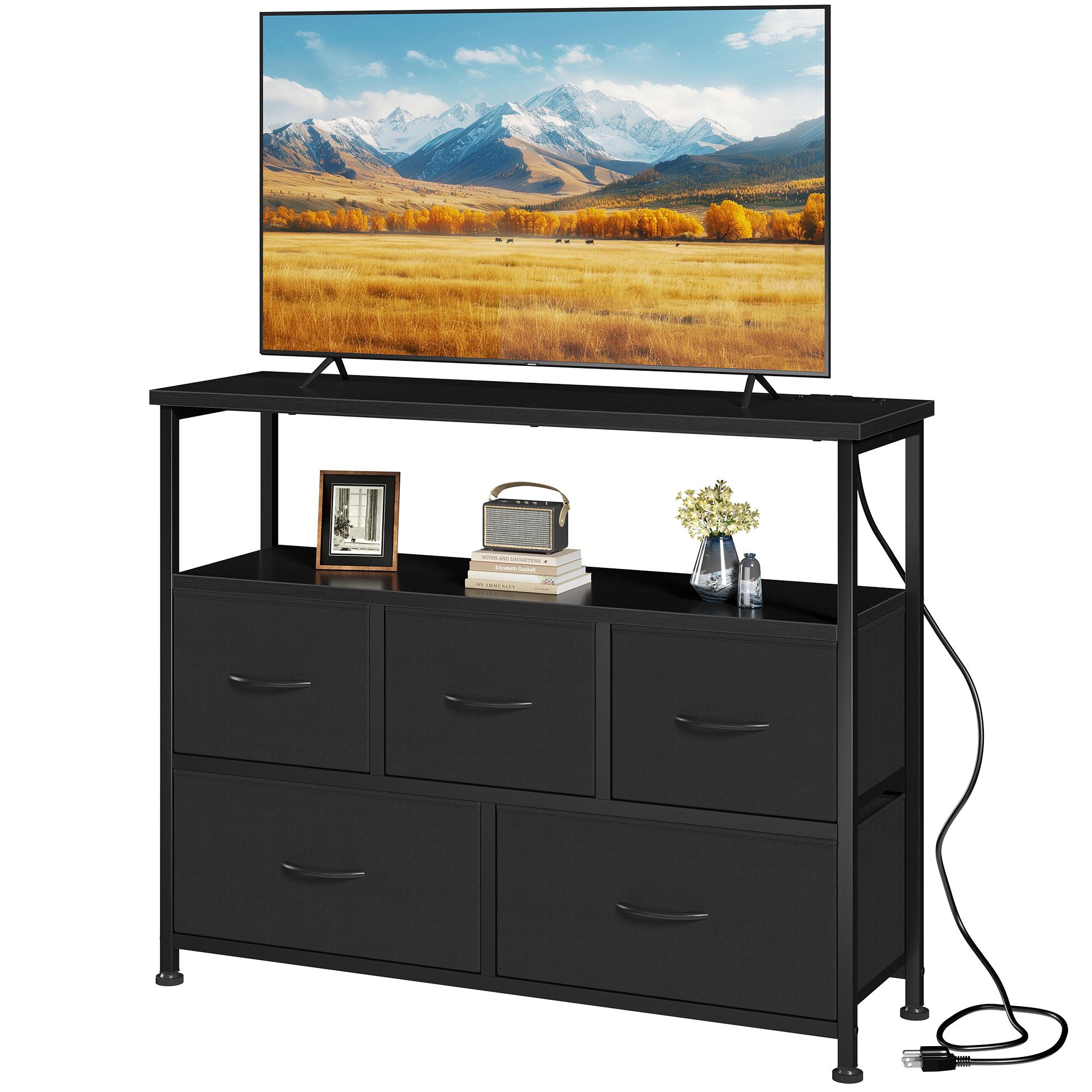 5-Drawer Fabric TV Stand With Power Outlets & USB Charging, 39.4", view 3