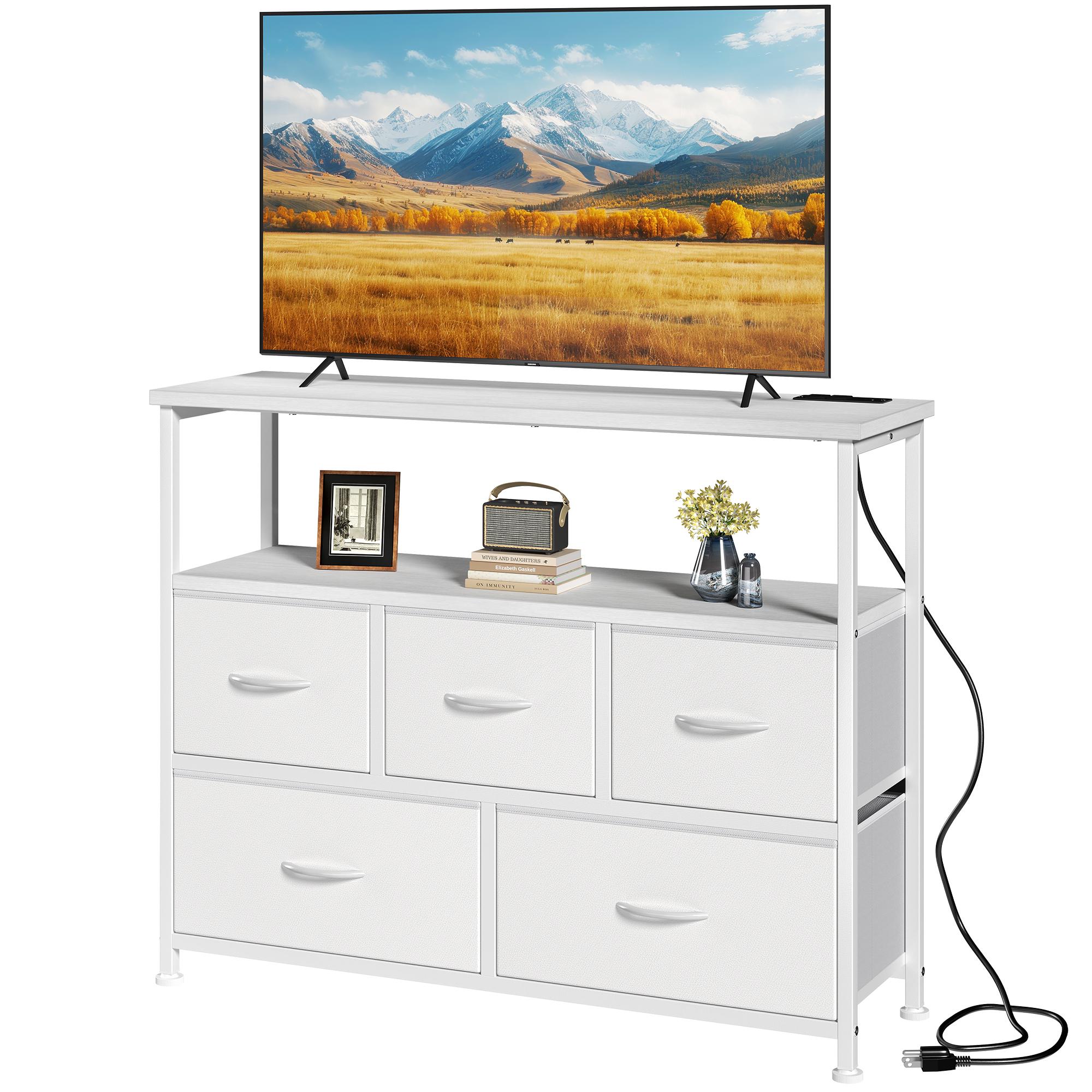 5-Drawer Fabric TV Stand With Power Outlets & USB Charging, 39.4", view 4