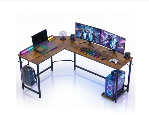 66-Inch L-Shaped Corner Gaming Desk With CPU Stand and Side Hooks
