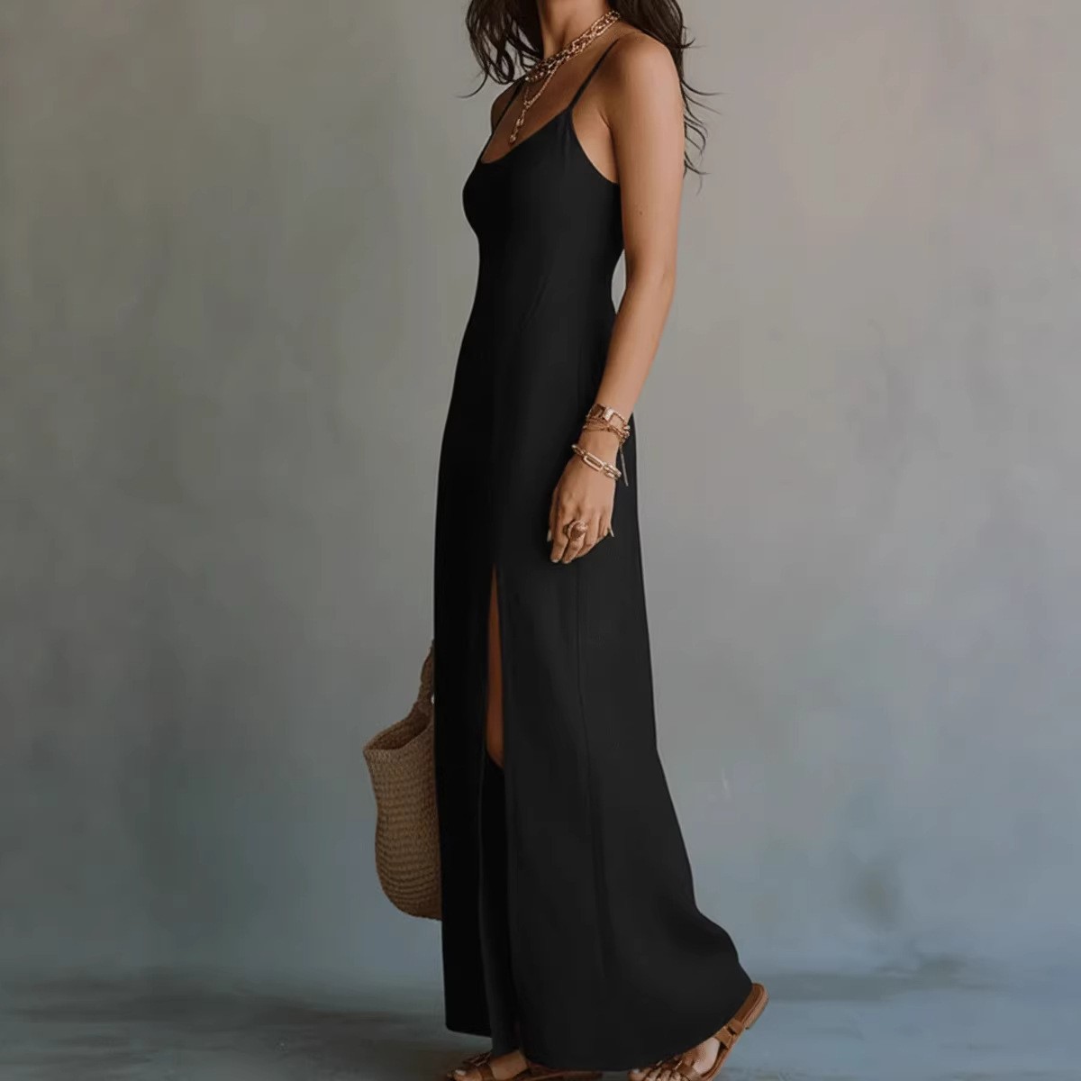 Elegant Casual Split-neck Slip Dress